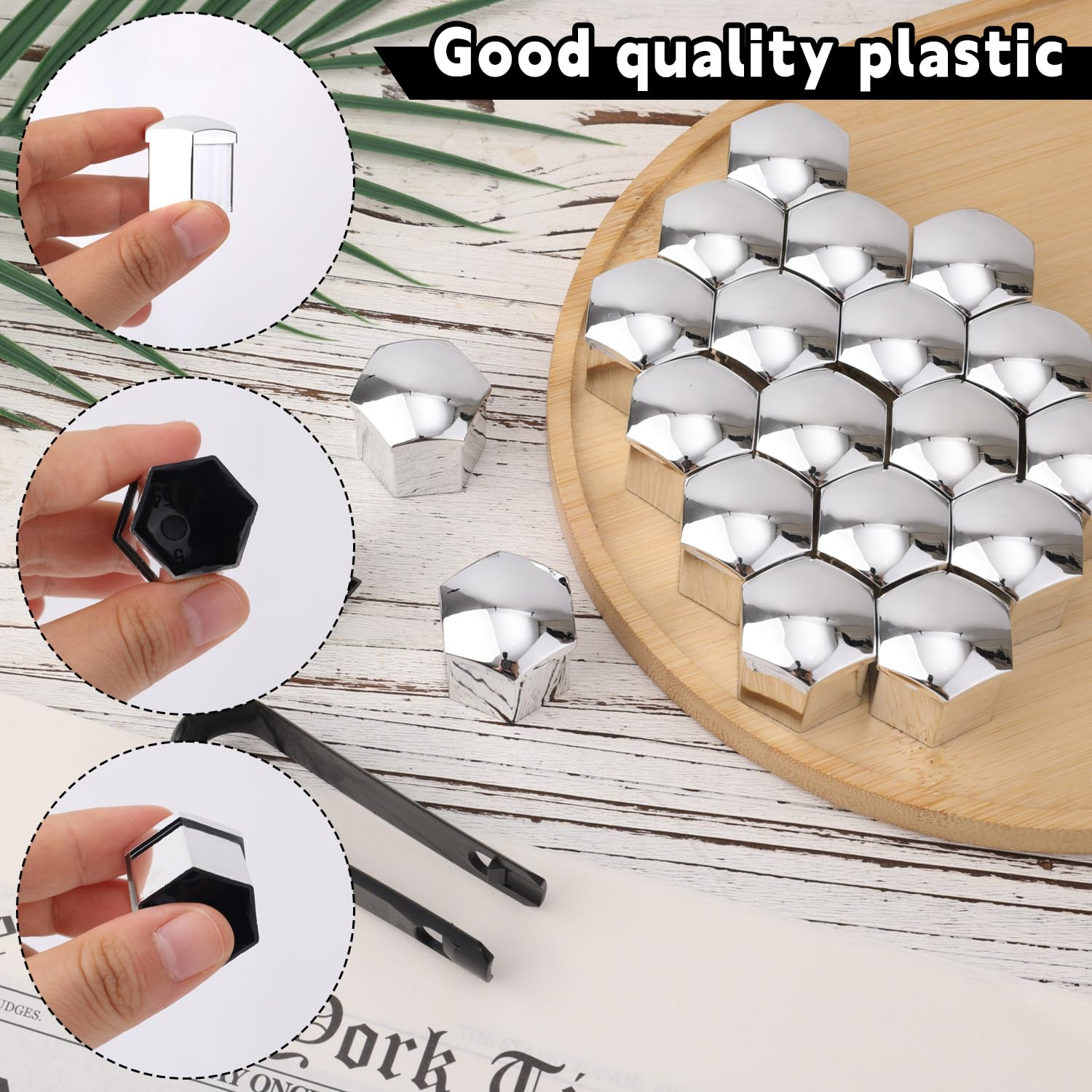 BOXOB 20Pcs Car Wheel Lug Nut Covers, 19Mm Hexagonal Nut Covers with Removal Tool Wheel Bolt Caps Automotive Exterior Accessories for Most Car (Silver) image number 4