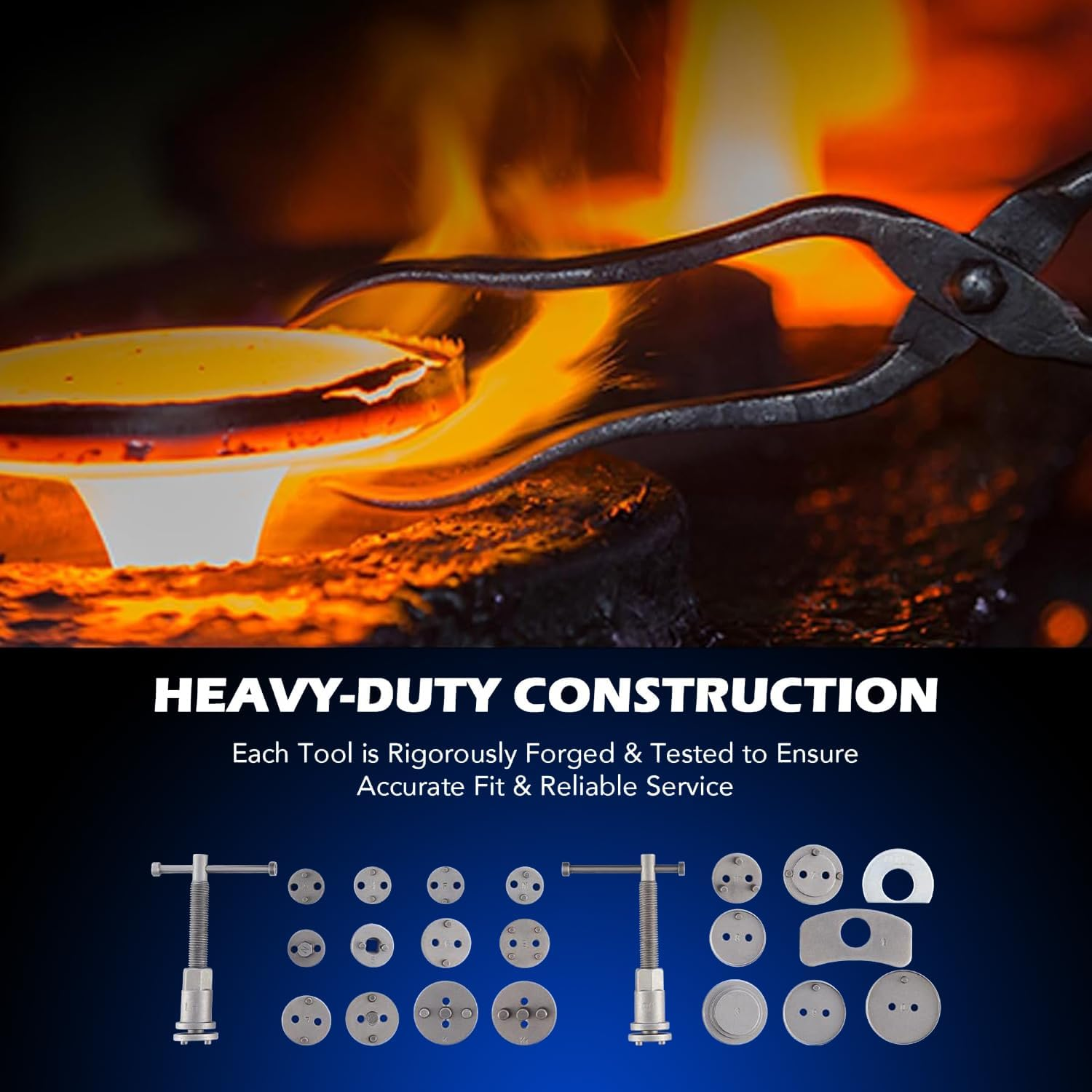 24Pcs Heavy Duty Disc Brake Piston Caliper Compressor Rewind Tool Set and Wind Back Tool Kit for Brake Pad Replacement Reset, Fits Most American, European, Japanese Autos Blue - Blue image number 1