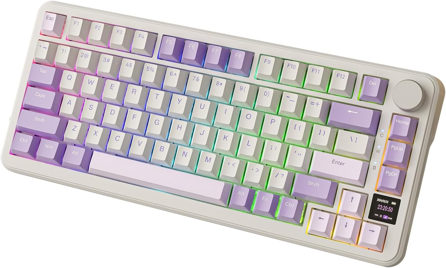 ATTACK SHARK X85Pro 75% Mechanical Keyboard with Screen & Knob Hot Swappable Wireless 2.4Ghz/Bluetooth/Wired RGB Gasket Mount QMK Custom Gaming Keyboard Linear Blueberry Switch for PC/MAC (Black)