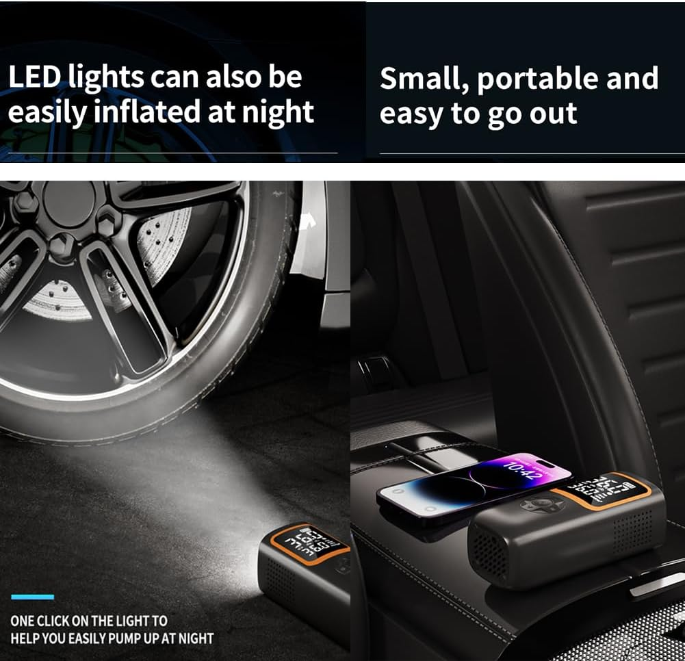 Car Tyre Inflator Portable Air Compressor Cordless or DC12V 2X Fast Portable Tire Pump for Car Bike Balls Motorcycle Tyre Air Pump Tyre Pump 150PSI Tyre Pressure Gauge Auto-Off image number 2