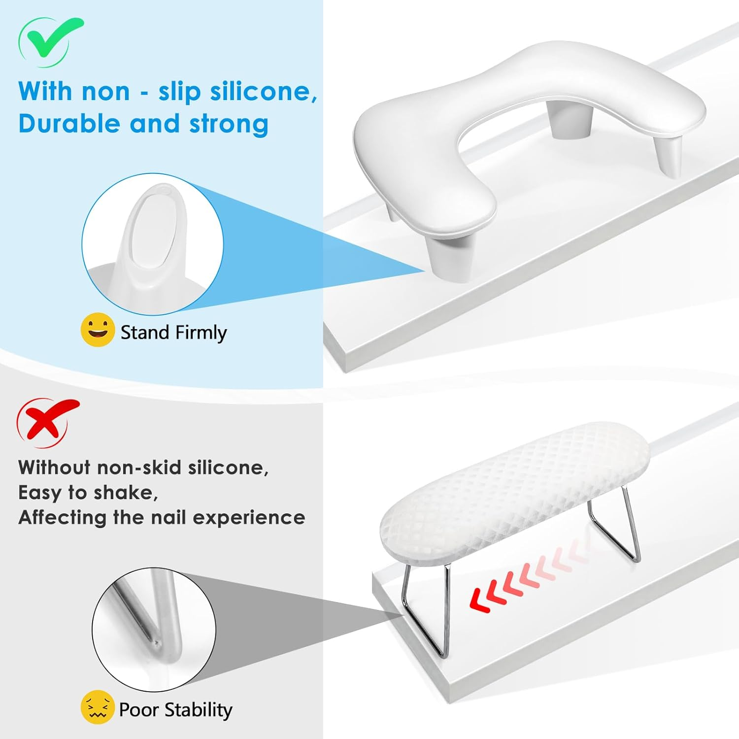 LIONVISON Arm Rest for Nails Tech U Shaped - Comfortable Manicure Nail Hand Rest Pillow Cushion, Nail Armrest Stand for Acrylic Nail Art Tech, Quick Installation, White