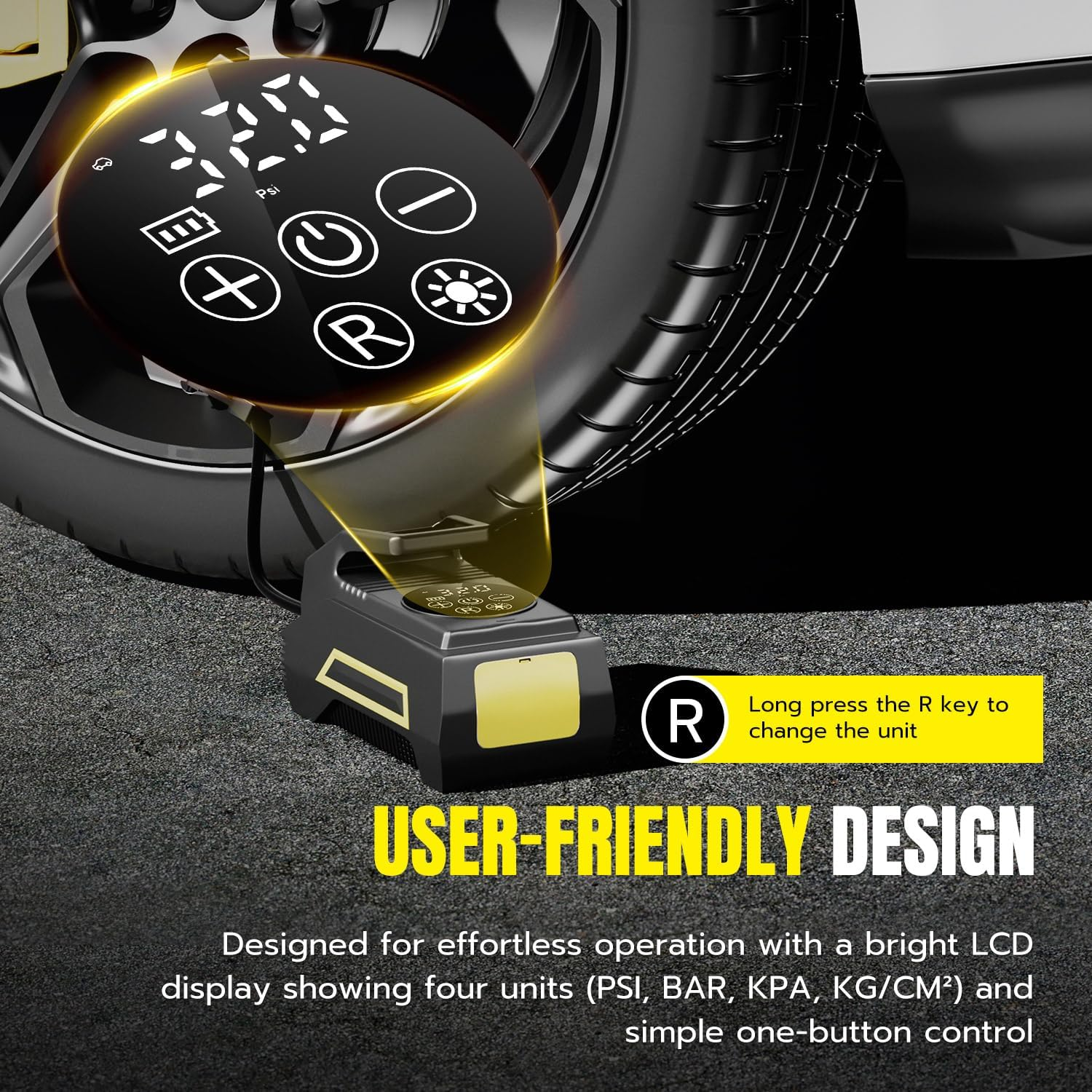 Mcbazel Portable Car Tire Inflator Air Compressor, 150PSI Cordless with Digital Gauge & Emergency LED Light, Auto Stop, 6000Mah Battery, Digital Pump for Car Bike Motorcycle Ball image number 3