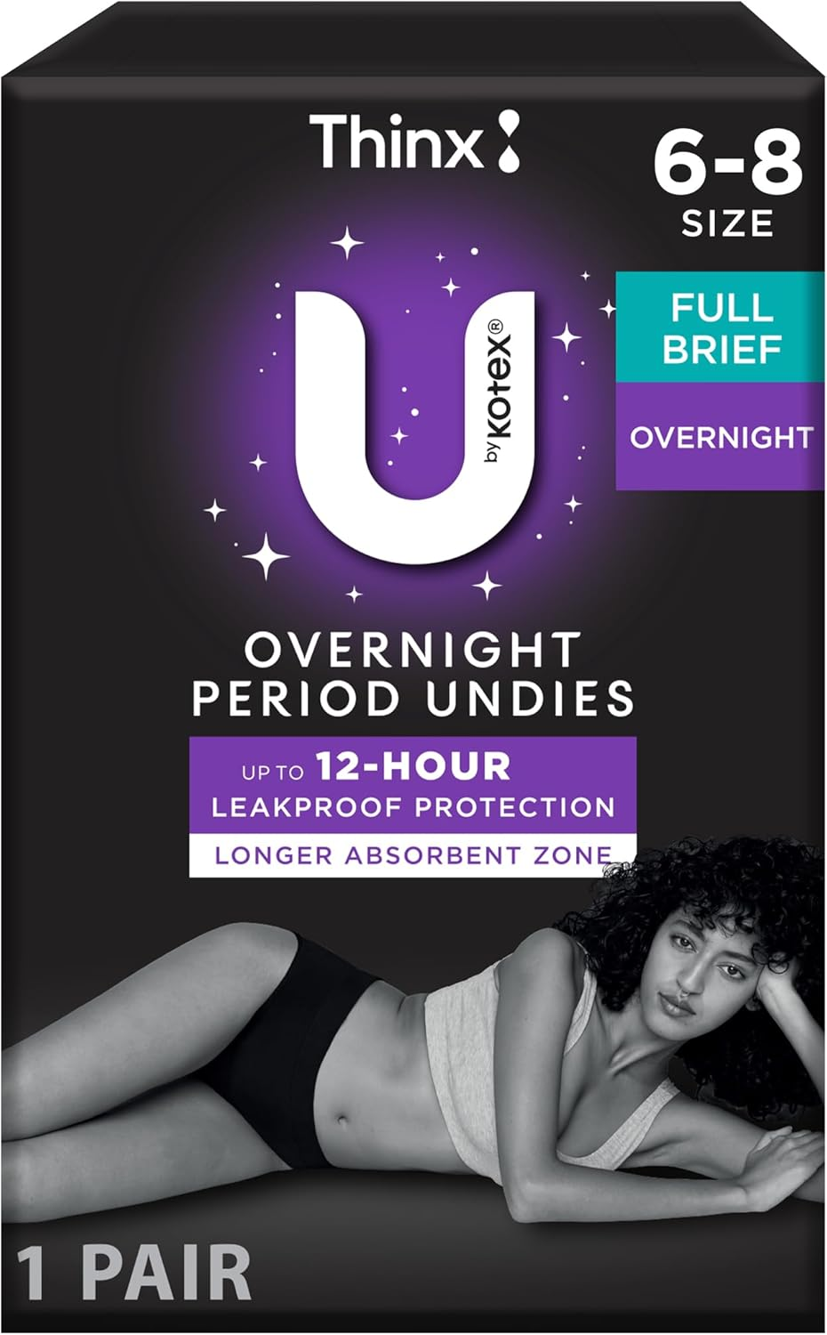 U by Kotex Thinx Period Undies Overnight Size 6-8 image number 2