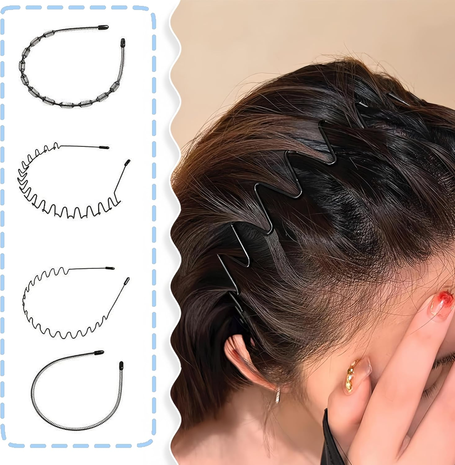 Aknebriax 12 Pieces Headband for Men Adjustable Wavy Black Hair Band Non-Slip Hair Hoop Unisex for Home, Outdoor, Sports and Yoga Accessories(Black) image number 2