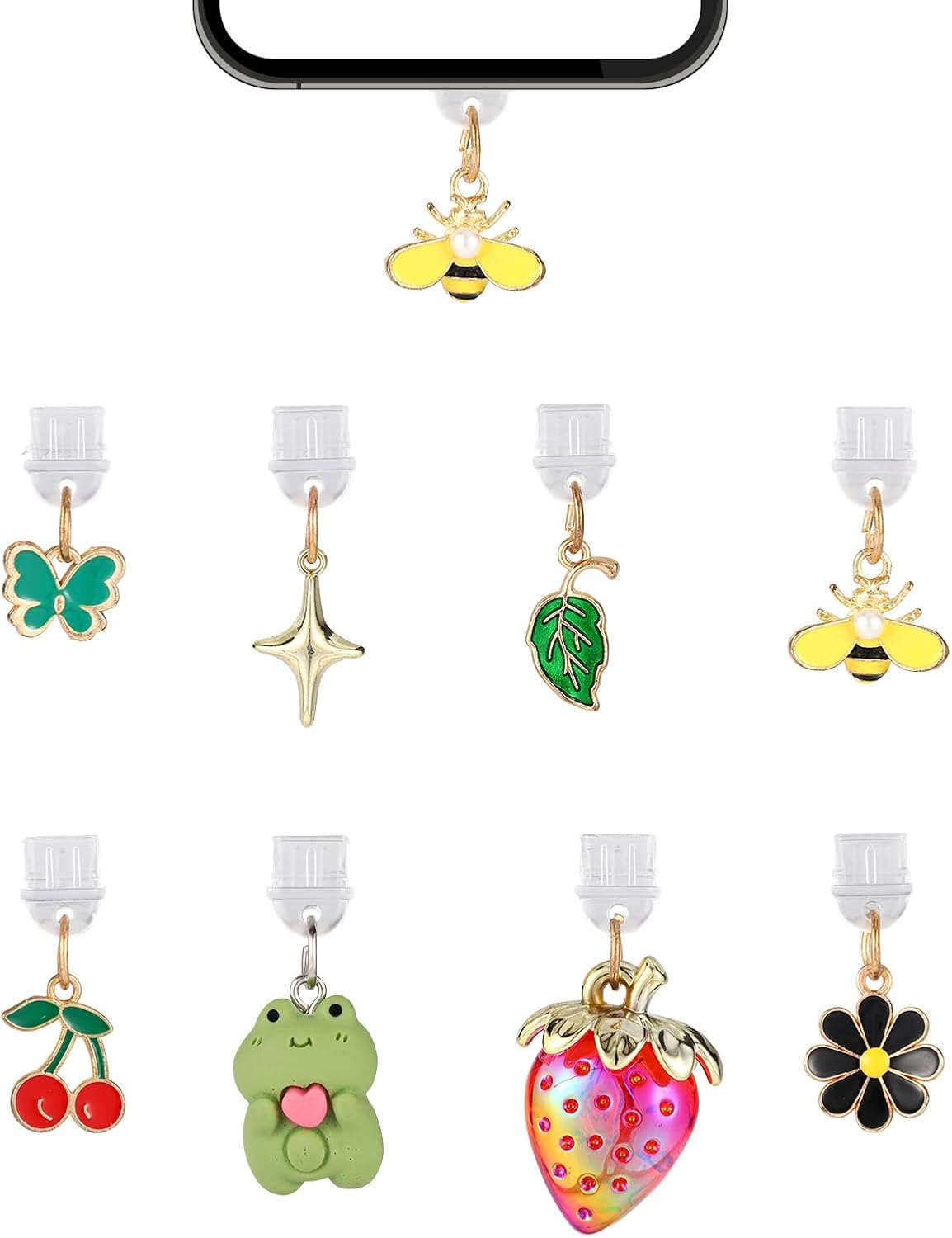 8Pcs Dust Plug Charm for Kindle, 8 Styles Premium Strawberry Frog Cherry Pendant Type C Anti-Dust Plugs Suitable for Kindle Charging Ports image number 2