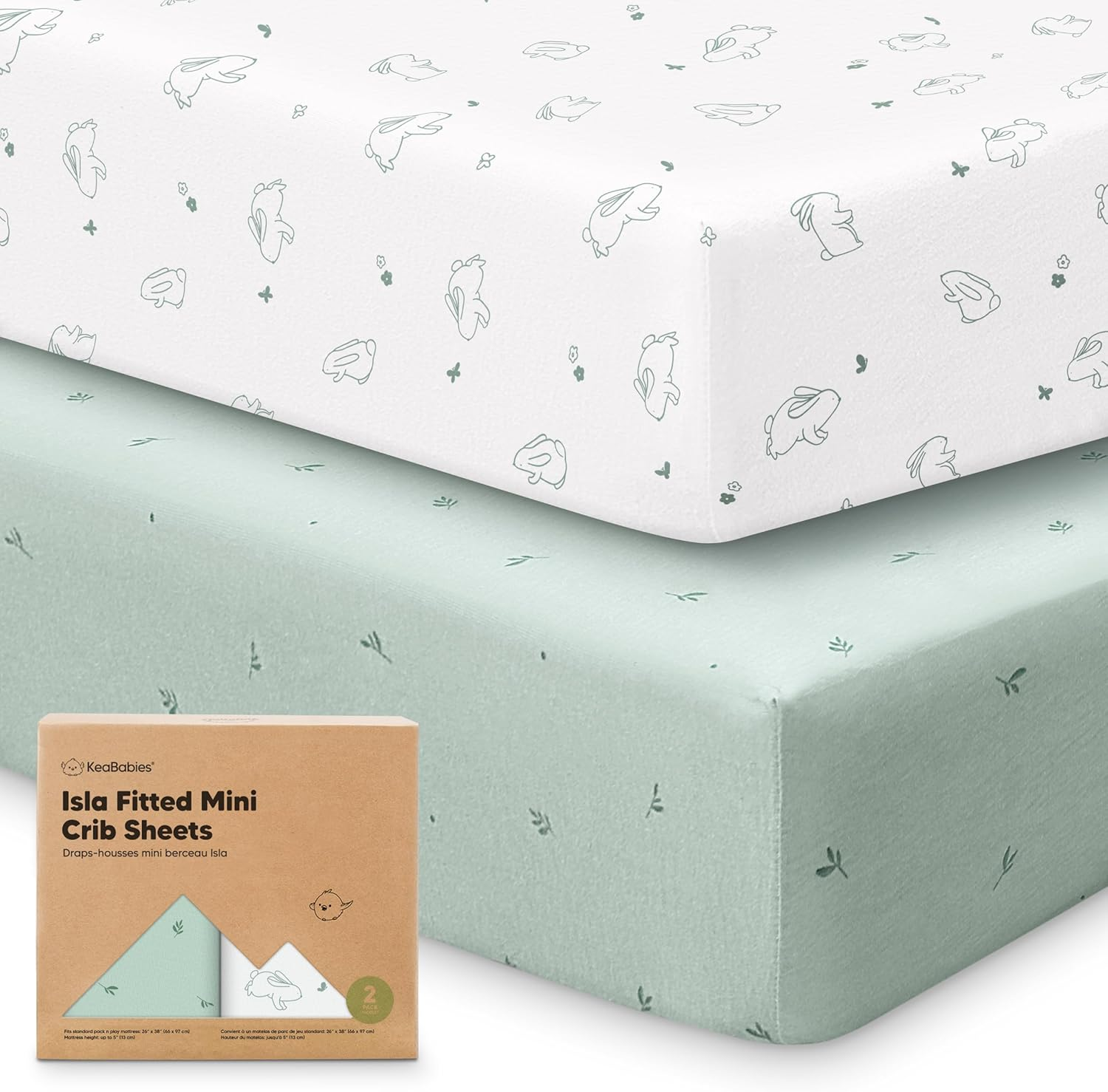 2-Pack Mini Cot Sheets Fitted - Bamboo Baby Cot Sheets Fitted for Pack N Play Mattress 97X66Cm, Soft & Cozy, Neutral Toddler Playard Bedding, Snug Mini Baby Crib Mattress Cover Boy, Girl (Butterflies)