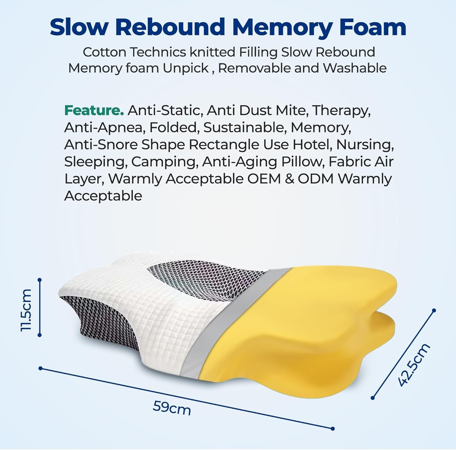 Cervical Pillow Memory Foam Pillows, Contoured Support Memory Foam Pillows,Ergonomic Orthopedic Bed Pillow, for Neck Pain Relief Bed Pillow for Side, Back & Stomach Sleepers with Removable Pillowcase