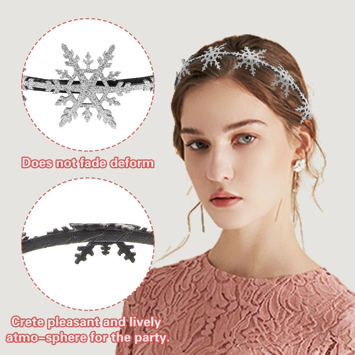 Pack of 2 Snowflake Headbands, Creative Cute, Shiny Hair Accessories for Children, Funny Girls' Headwear, Fixed Hairstyle Decoration. image number 5