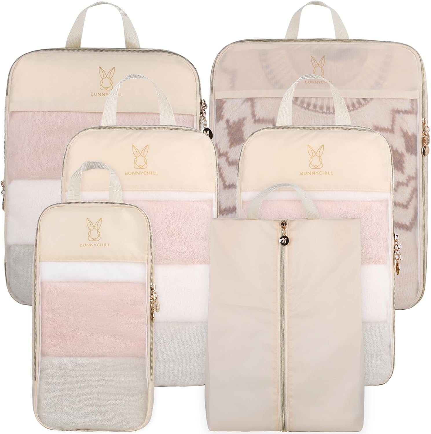 Expandable Compression Packing Cubes for Travel, See through Mesh Travel Packing Cubes for Suitcases, Lightweight Compression Suitcases Organizers Bag Set for Essentials for Luggage