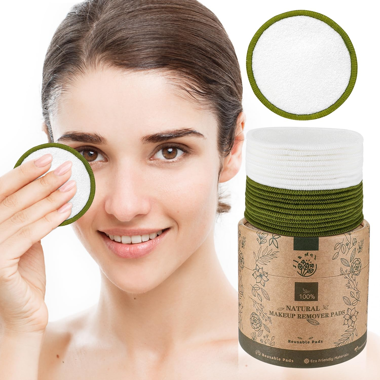 WOTOW Set of 20PCS Reusable Makeup Remover Pads for Face, Washable Bamboo Cotton Rounds Reusable Makeup Cotton Rounds with Mesh Bag and round Storage Box for All Skin Types image number 2