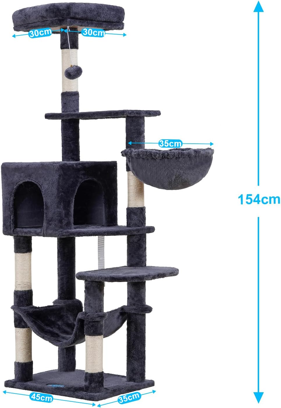 Hey-Brother Cat Tree with Large Hammock, Multi-Level Cat Tower for Indoor Cats, Cat Condo with Sisal-Covered Scratching Posts and Top Perch, Smoky Gray MPJ050G image number 2