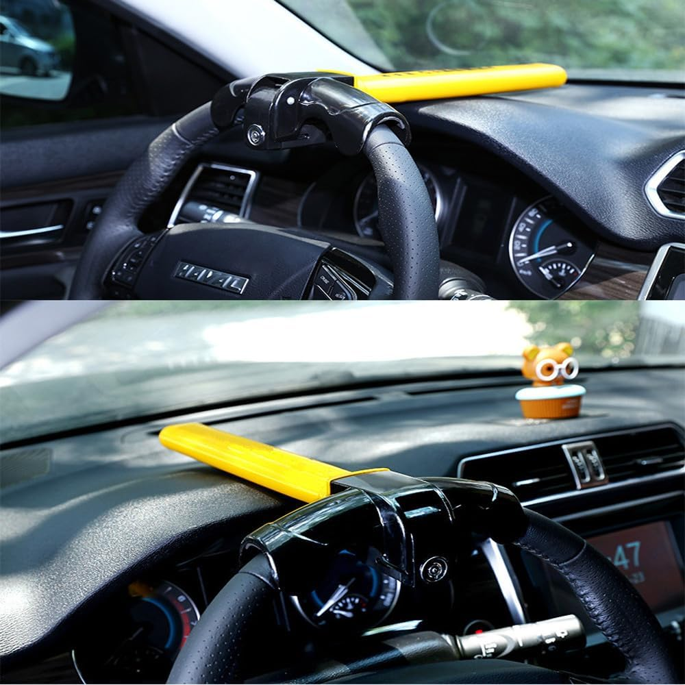 Walquicks Steering Wheel Lock Anti-Theft Heavy Duty Secure Car Accessories Device, with Keys Yellow Auto Car anti Theft Security Rotary Steering Wheel Lock Top Mount, for Car, Truck, Van, Camper image number 4