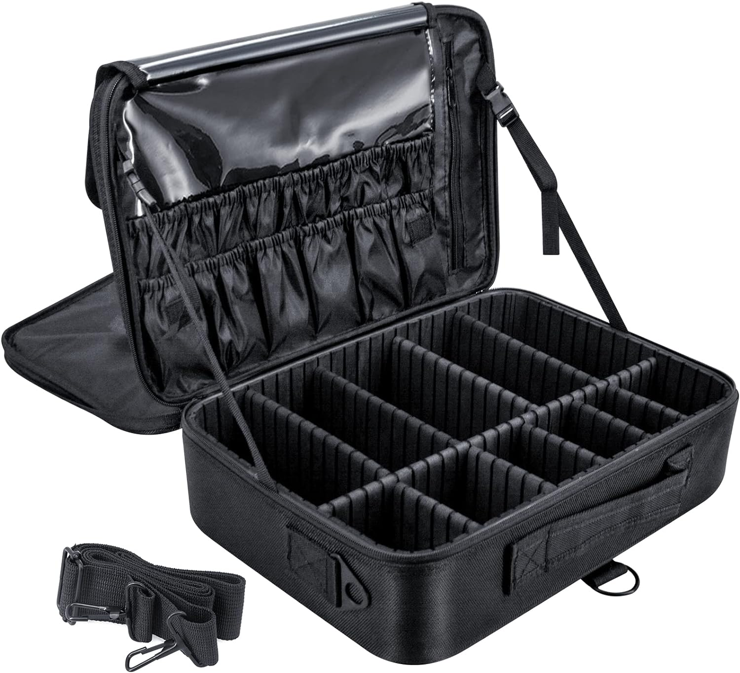 Feibrand Makeup Organiser Box Vanity Cases: Professional Cosmetic Boxes - Large Travel Make up Bag Storage Nail Art Kit Beauty Cases - Black Cosmetics Bags Organizer Set for Girls & Women