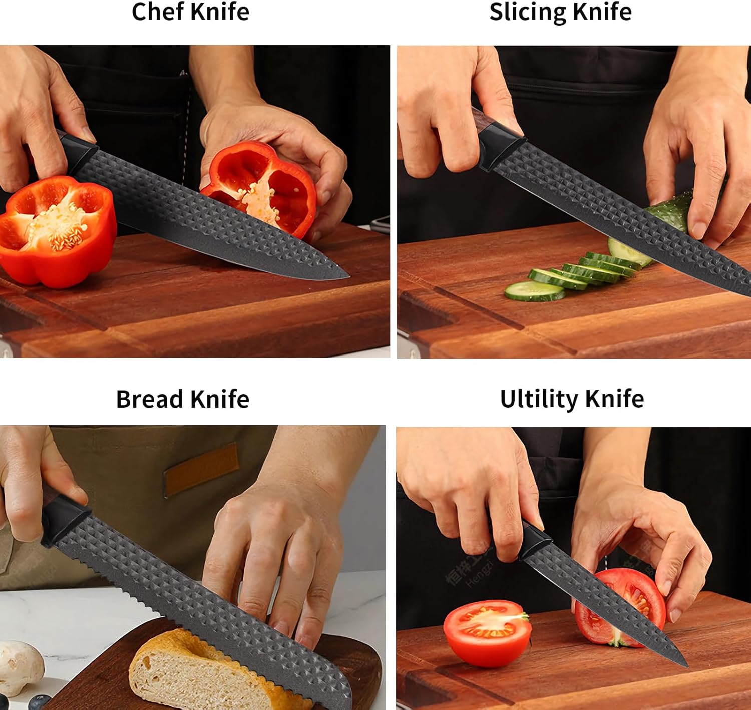 Knife Set, 7 PCS Stainless Steel Kitchen Knife Block Set with Built in Knife Sharpener, Black Non Stick Coated Knife, No Rust and Sharp Knife,Best Giftdark Brown Handle image number 4