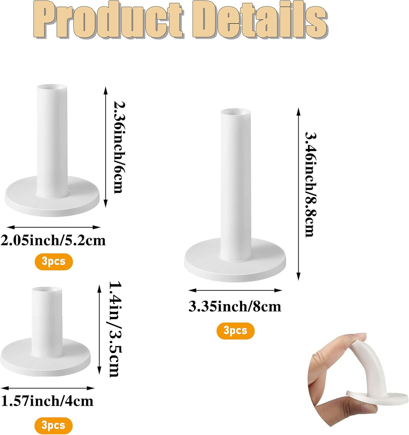 9 Pcs White Golf Rubber Tees for Practice and Driving Range,3X of 1.5", 2.28" and 3.46" Tees,Suitable for Indoor Outdoor Backyard image number 3