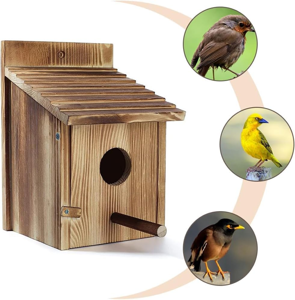 Safe Wooden Little Animal Fossa, Hanging Nest, Sparrow Lair Box with Pole, Outdoors Hoisting Garden Patio Decorative for Swallow Hummingbird Finch Throstle image number 4