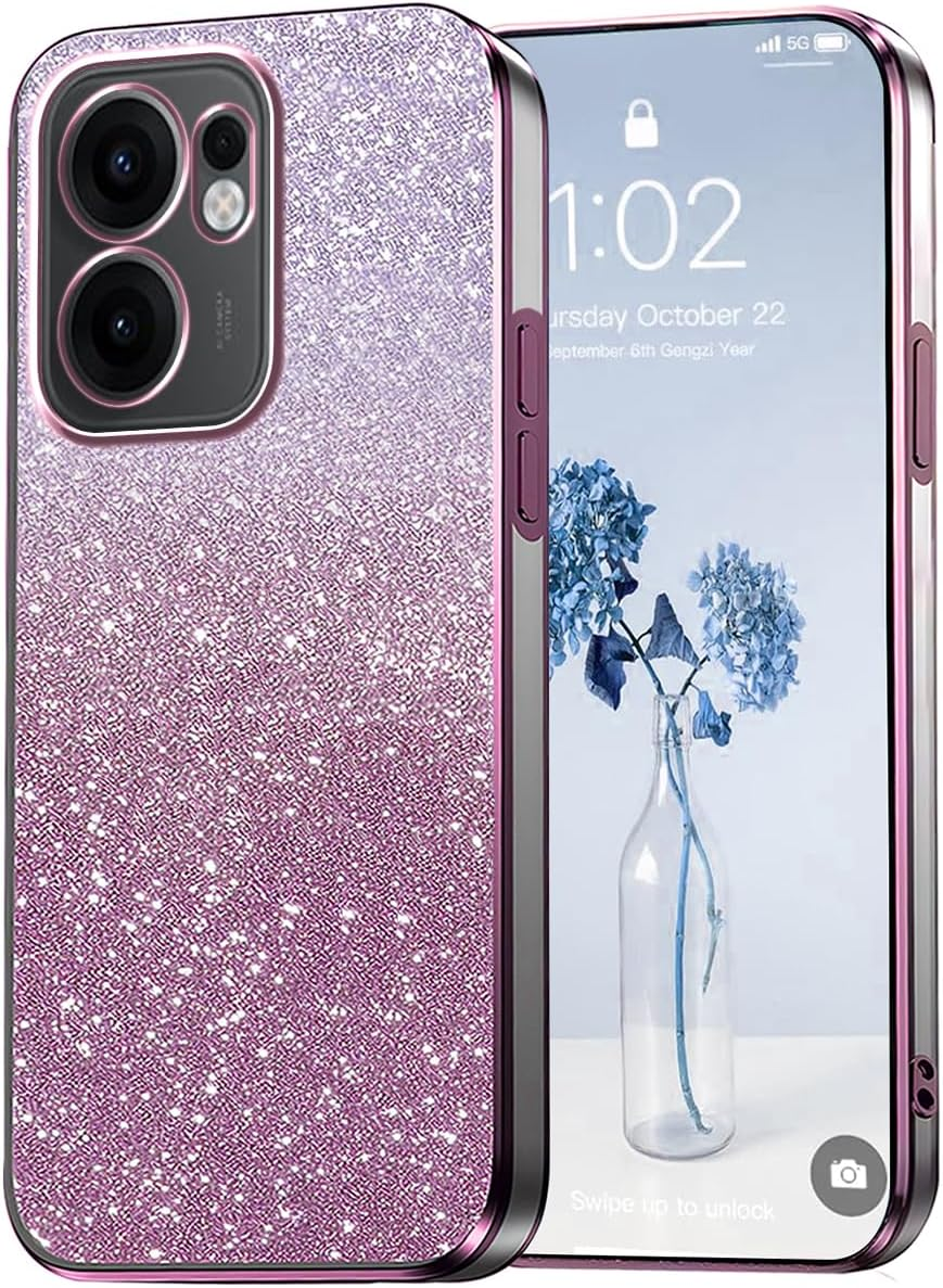 Panxcase Glitter Case for Oppo Reno 13 F 5G/4G - Transparent Glitter Girls Women Elegant Mobile Phone Case Transparent Bling Ultra Thin Shockproof Protective Case (Pink)