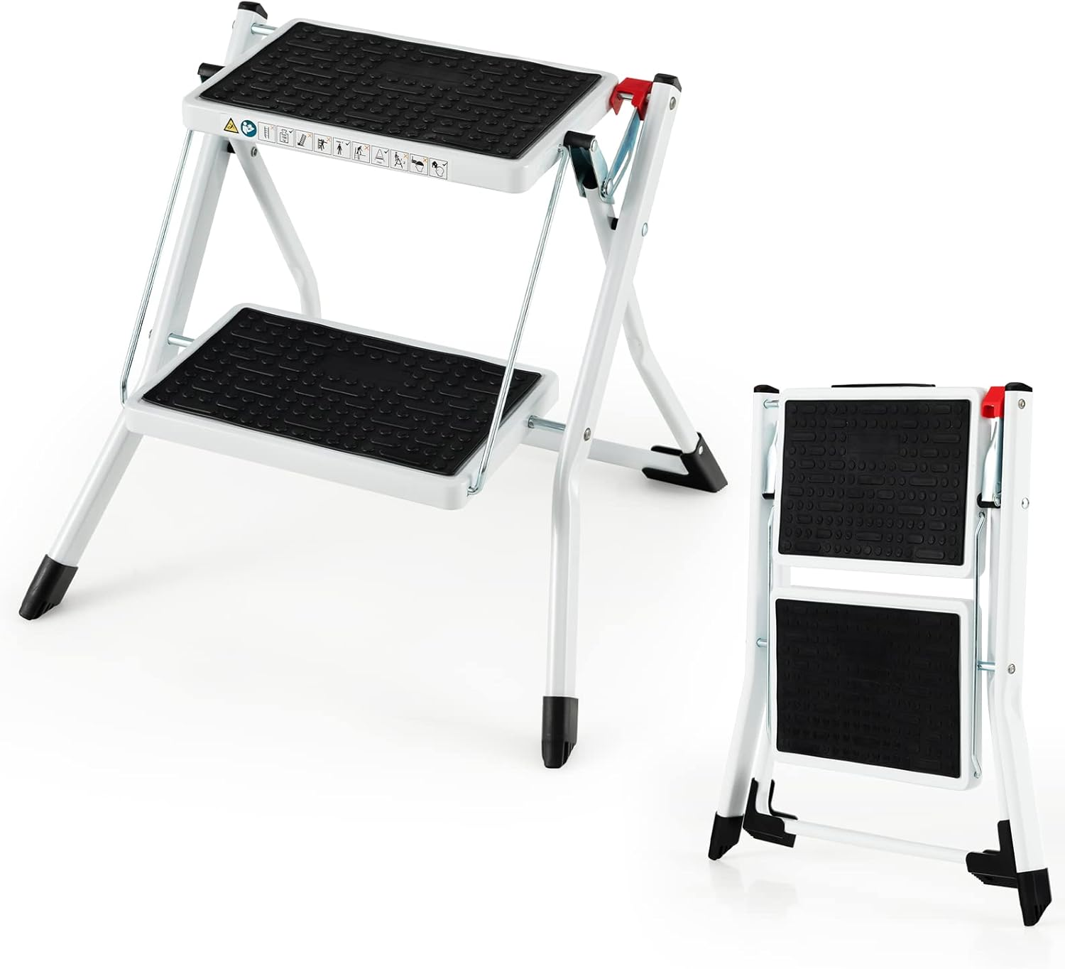 Costway 2 Step Ladder, Folding Step Stool with Heavy-Duty Metal Frame, Anti-Slip Pedal & Large Foot Pads, Portable & Lightweight Stepladder with 150Kg Weight Capacity for Household, Office