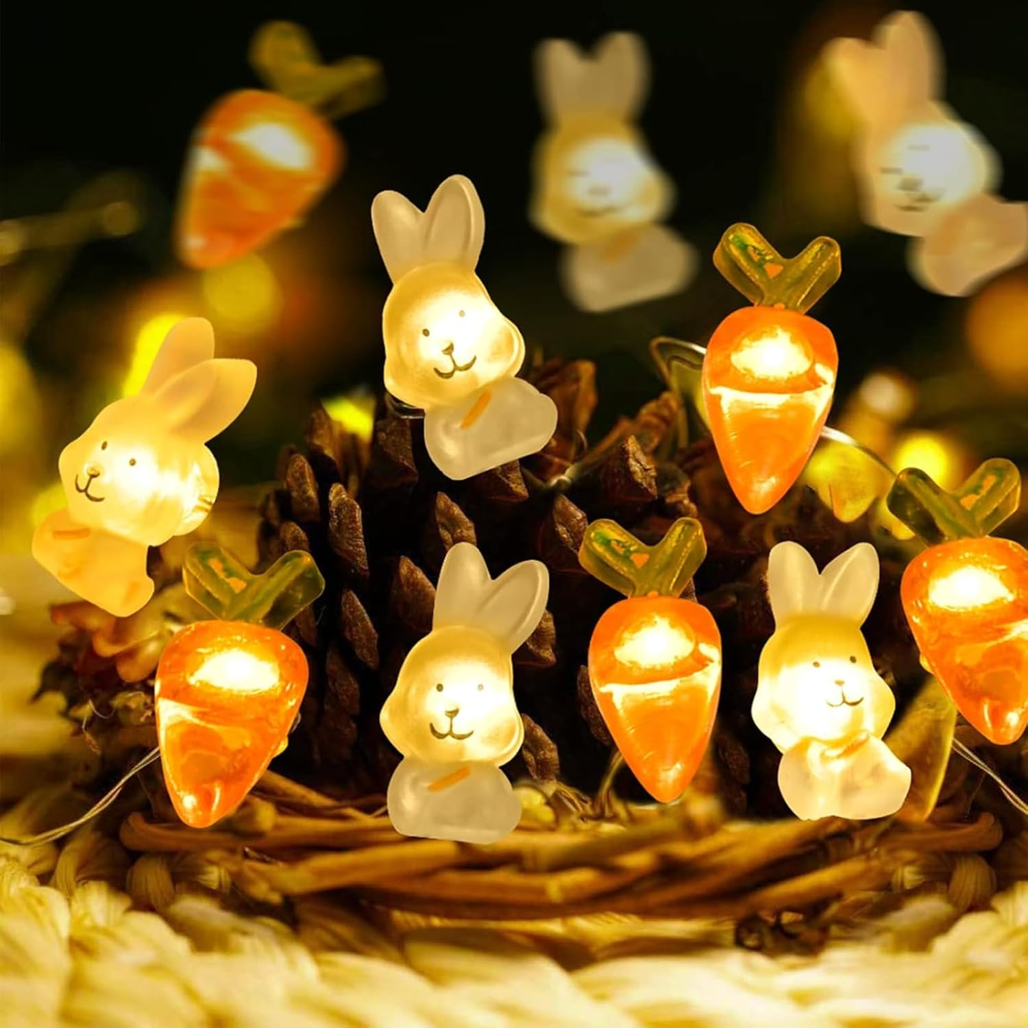 Shgarden Easter Decorations 9.8FT 30LED Bunny Carrot String Lights Battery Operated Warm White Spring Rabbit Fairy Lights for Indoor Outdoor Easter Basket Eggs Party Seasonal Bedroom Decor SH0095 image number 4