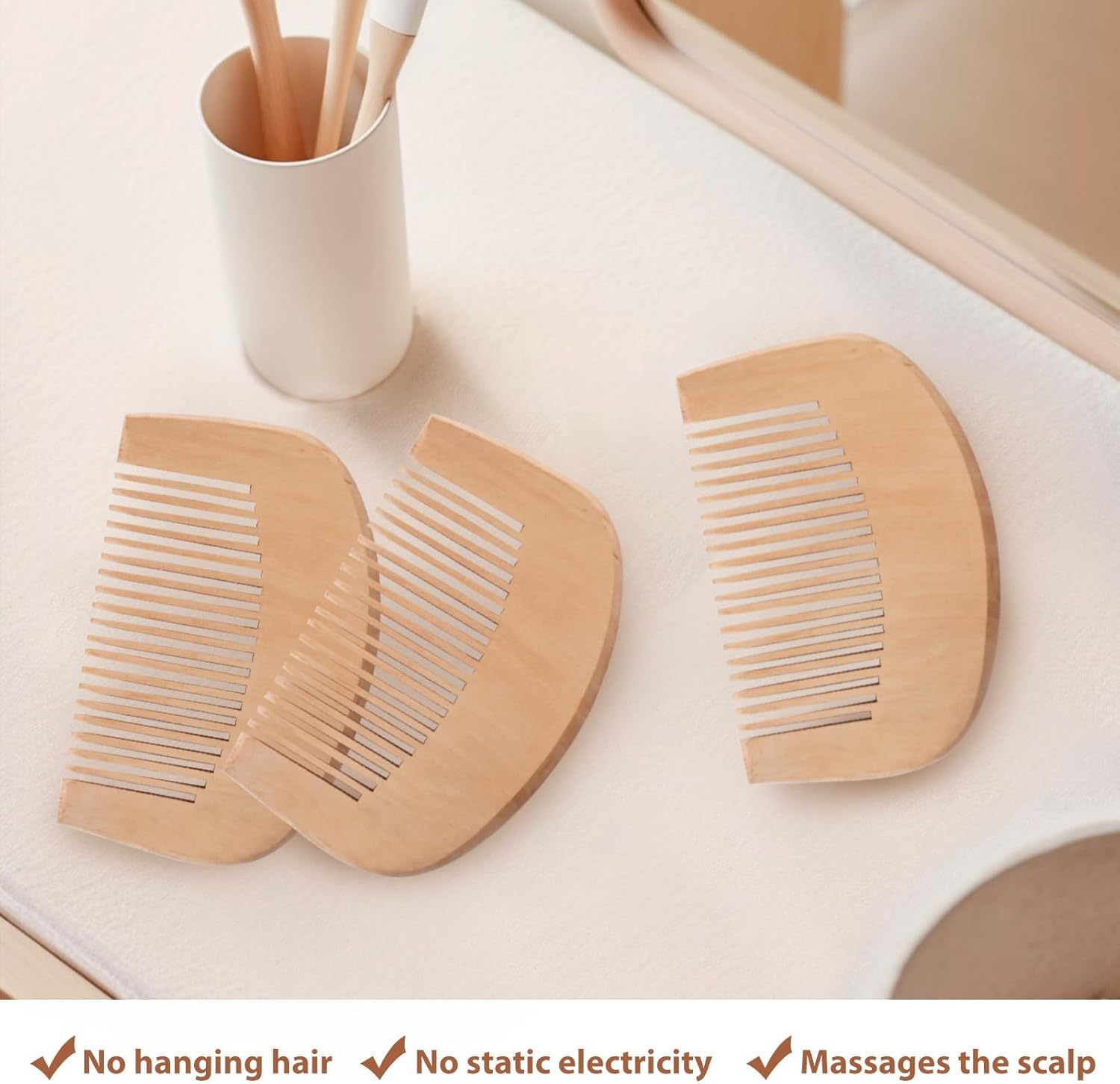 4 Pcs Peach Wood Wooden Comb - Smooth Detangling, Styling & Anti-Static Hair Care, Ideal for Daily Grooming, Makeup & Hair Styling, Close-Toothed Combs for Men & Women, Natural & Eco-Friendly image number 2
