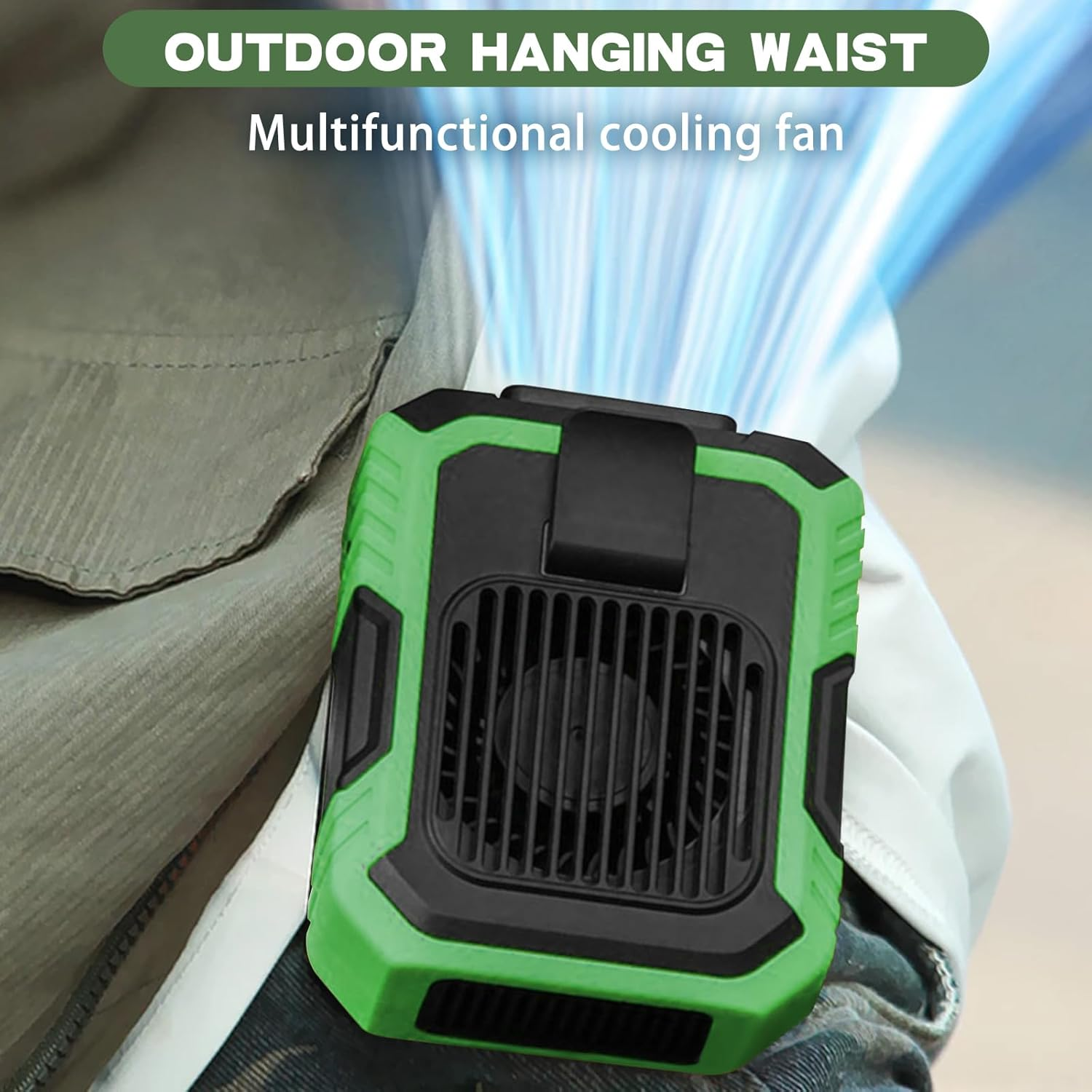 Blue Collar Breeze -Portable Waist Fan, Portable Cooling Fan That Clips to Your Waist, Portable Ceiling Fan, Belt Fan, Wearable Fan, 3 Speeds, Clip-On Fan for Outdoor Use (Green) image number 1