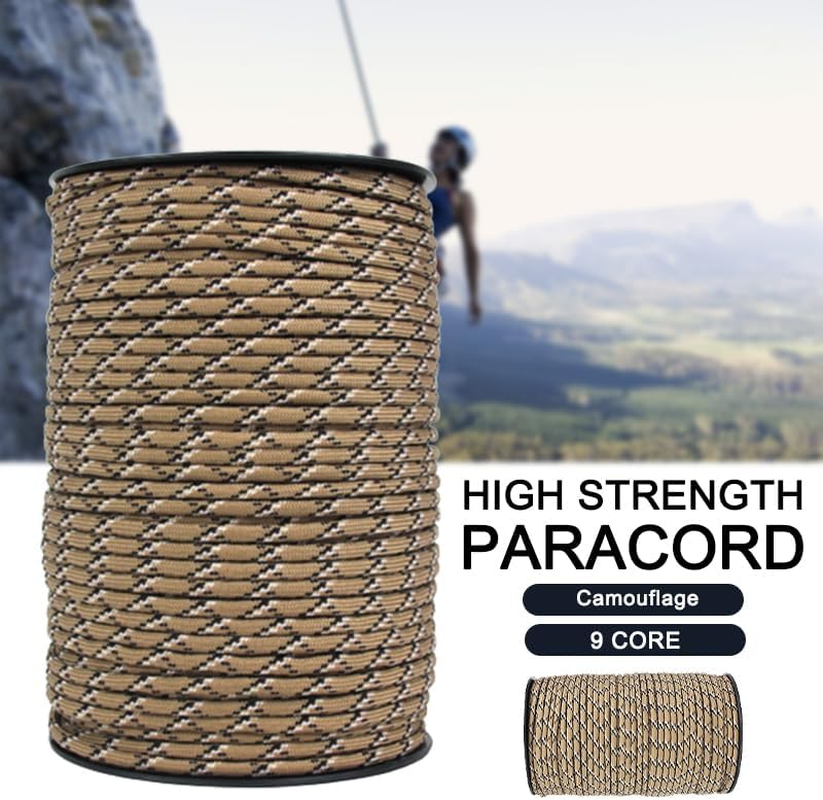 Leona Co 550 Paracord Parachute Cord - 9 Strand 100M Core Paracord Rope Lanyard Mil Spec Type III for Camping, Hiking and Survival (Camouflage) image number 5