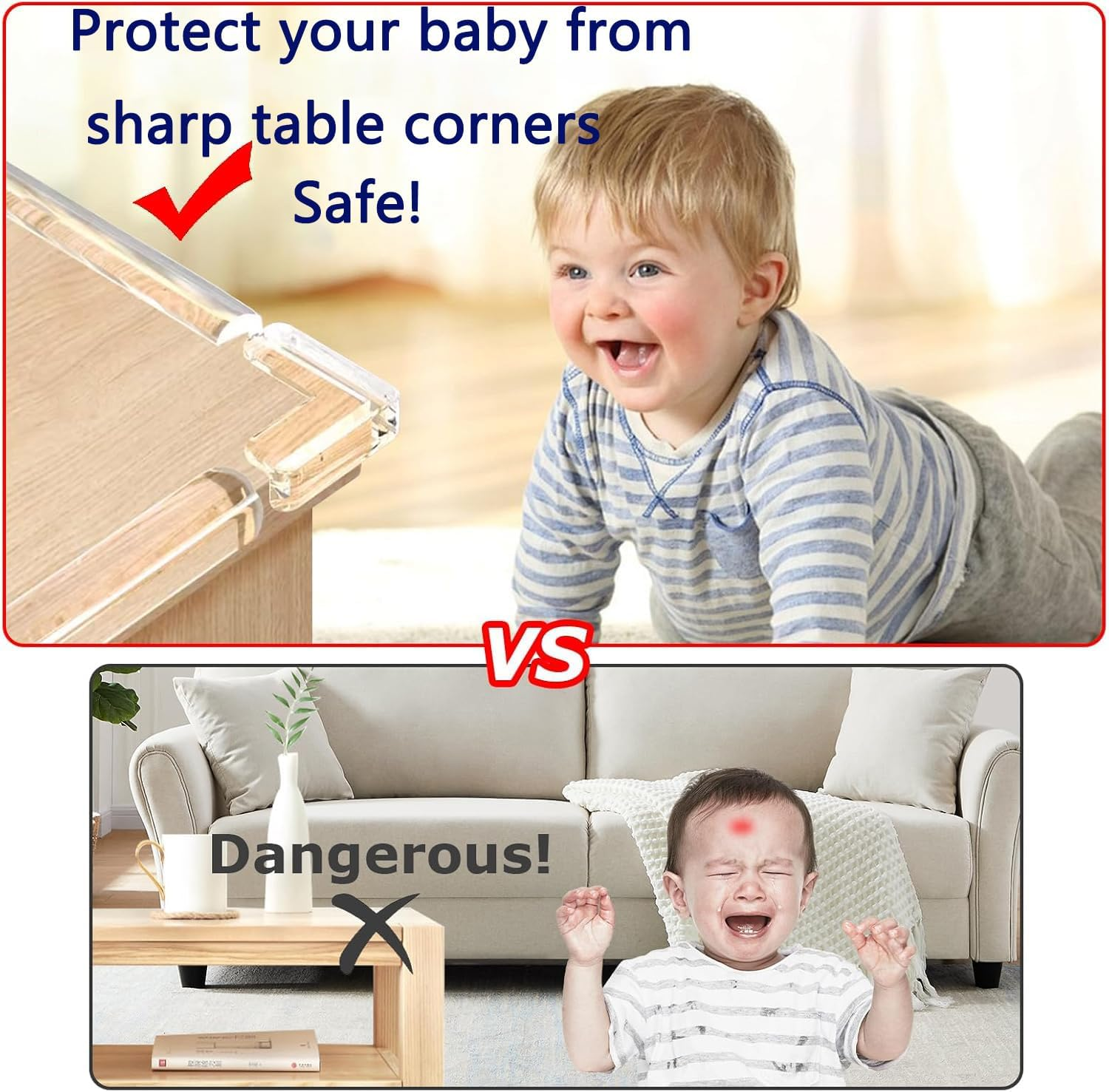 KEWAYO 2Pcs Clear Edge Protector Strip, 1.18In X 9.84FT, Sharp Edge Wrap Cover Tape, Self Adhesive Protective Bumper Guards for Cabinet Door Desk Glass Table Bed Furniture, Kitchen Countertop