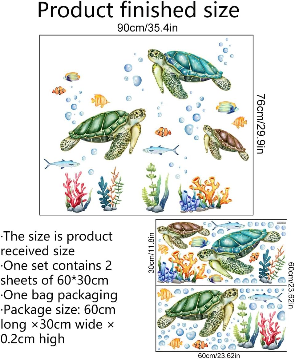 Sea Turtles Wall Stickers under the Sea Coral Seaweed Wall Decals Bedroom Bathroom Nursery Wall Decor (Style 1, 30 * 60CM) image number 3