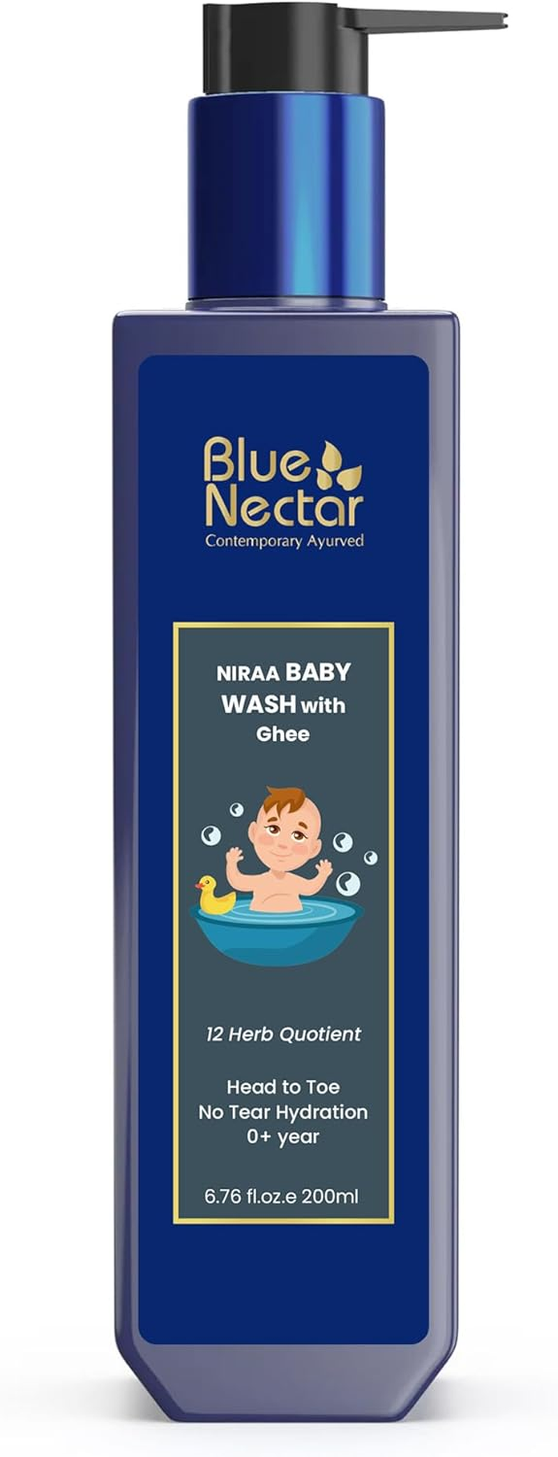 Blue Nectar Baby Wash with Organic Ghee | from Head to Toe | No Tear Hydration (200Ml, 9 Herbs)