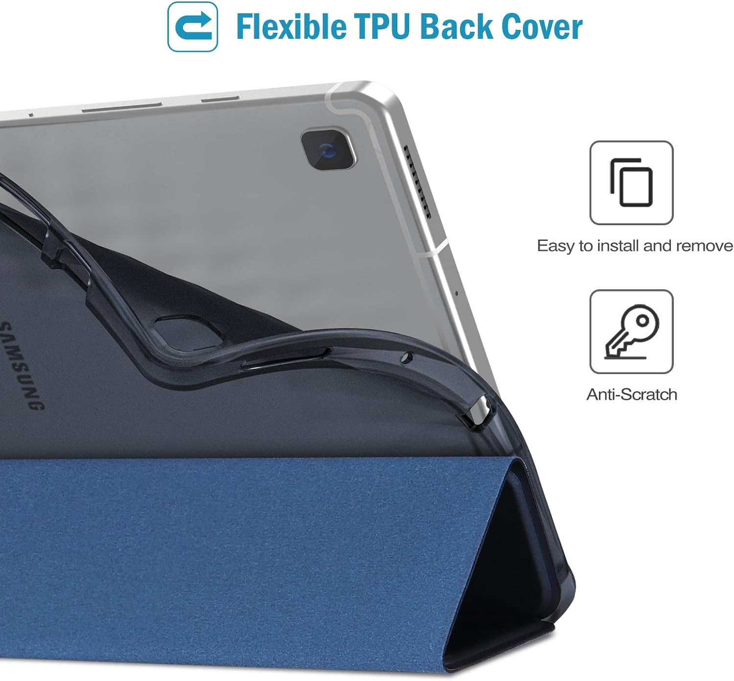 Procase Cover for Galaxy Tab S6 Lite 10.4 Case 2024 2022 2020 with S Pen Holder(Sm-P620/P625/P613/P619/P615/P610), Trifold Stand Folio Soft TPU Translucent Back Cover Support Auto Wake/Sleep -Navy image number 3