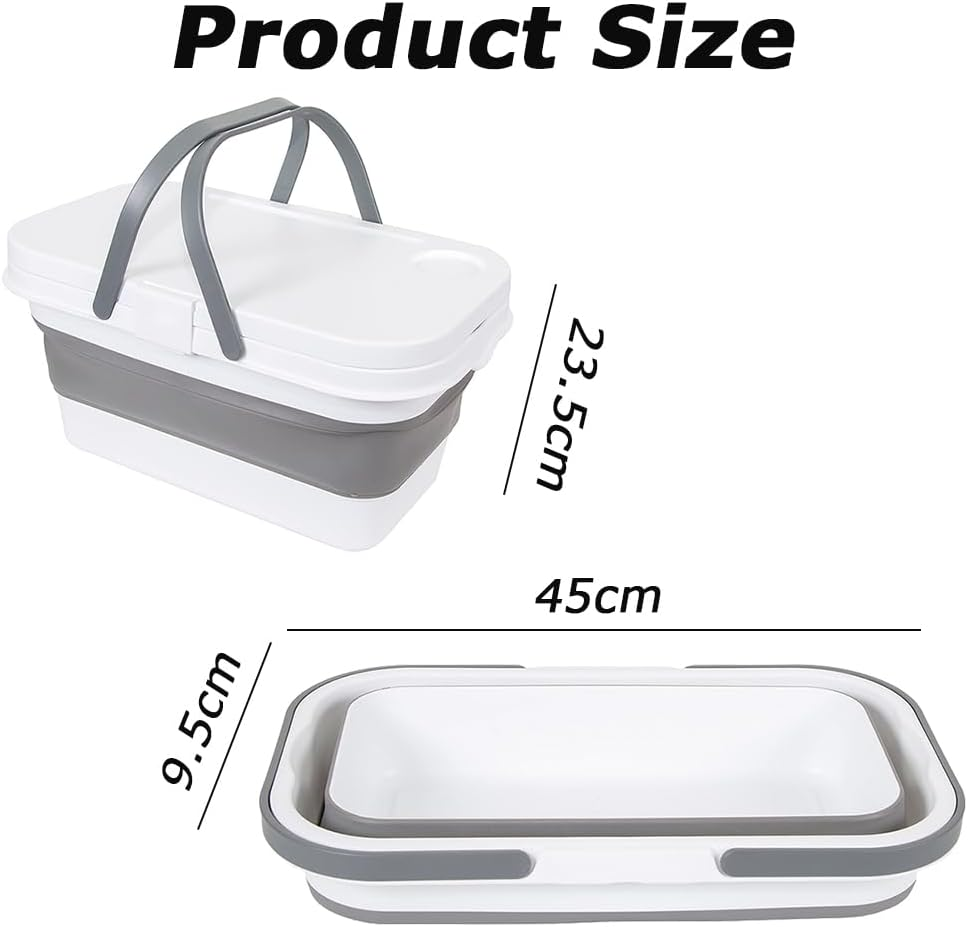 TOMVAES 16L Collapsible Picnic Basket with Handles & Lid - Picnic Basket with Table Foldable, Lightweight, Water-Proof & Leak-Proof for Picnics, Camping, Travelling and Road Trips (White) - White image number 5