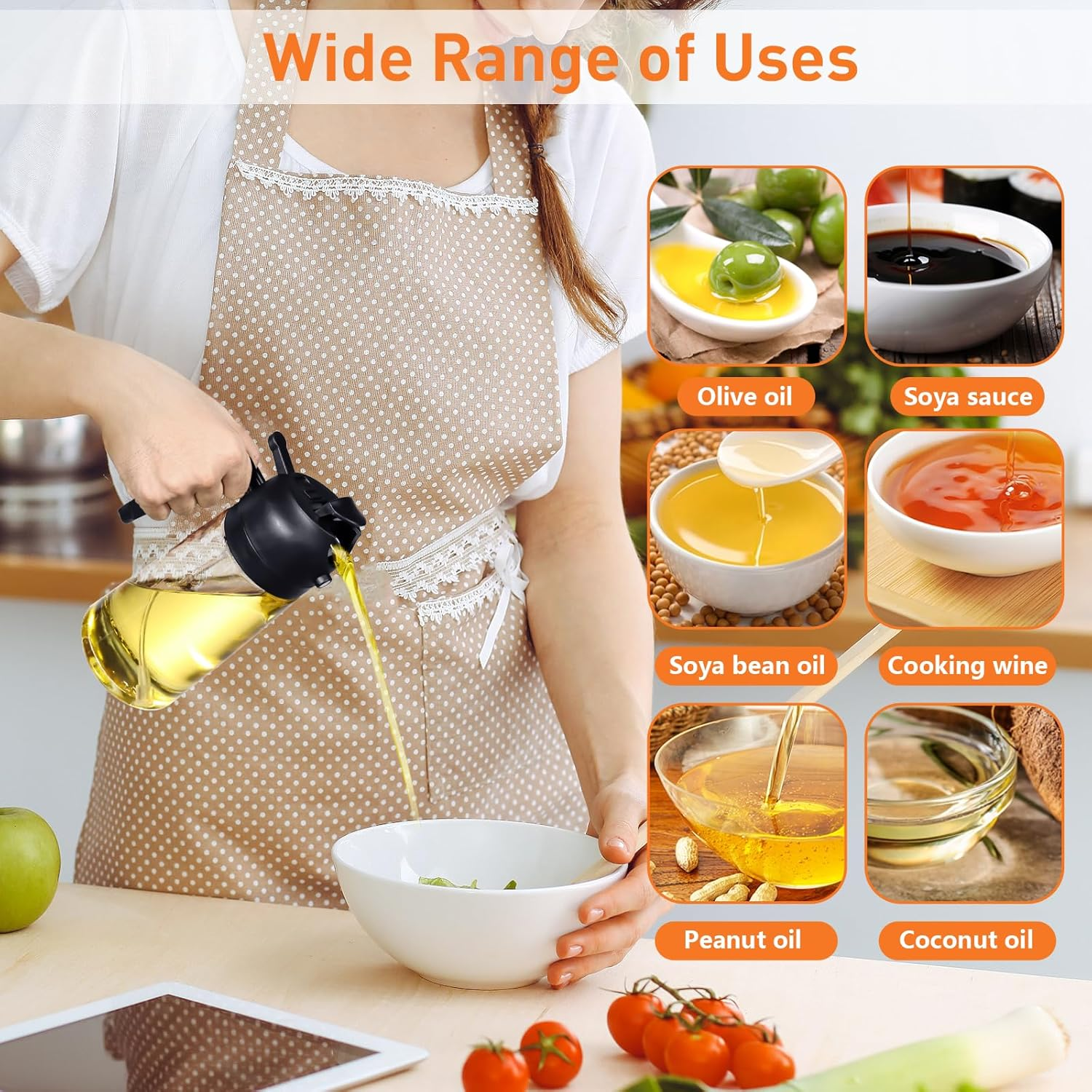 Lychico Oil Dispenser Bottle 470Ml/16Oz, 2 in 1 Oil Dispenser and Oil Sprayer, Food Grade Spray Bottle for Kitchen Cooking, Oil Dispenser for BBQ, Salad, Baking Steak, Air Fryer, Black image number 5