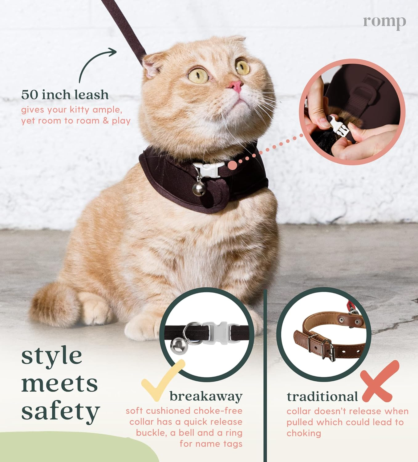 Cat Harness, Collar & Leash Set - Escape Proof Adjustable Choke Free Velcro Harness Vest for Walking Cats & Kittens (Sable Brown, Small) image number 2