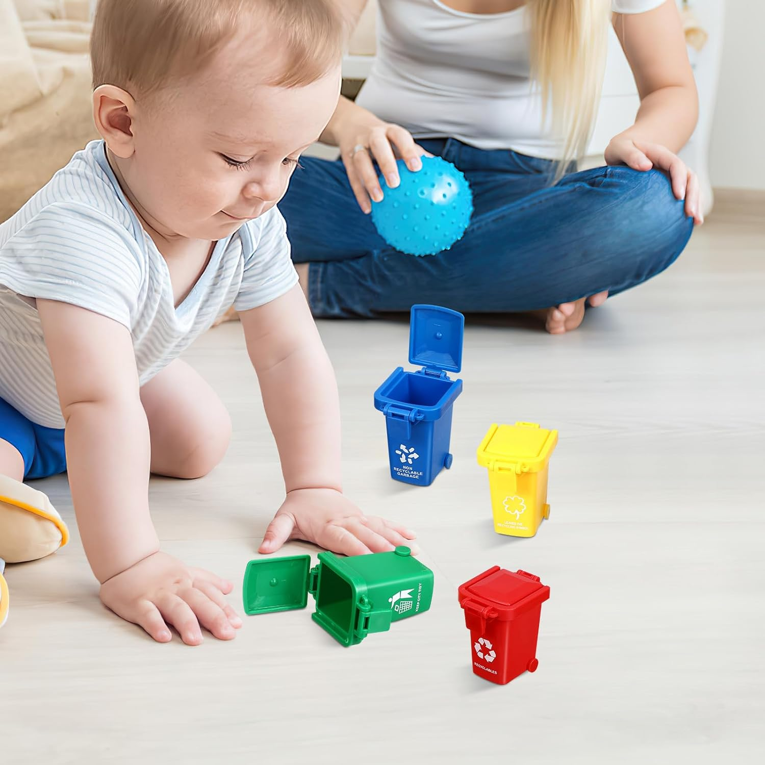 Abaodam 4Pcs Mini Trash Can Mini Desk Trash Can Tiny Curbside Garbage Bin Miniature Garbage Cans with Lid Small Garbage Bin Model for Kids Toddlers Toys image number 3