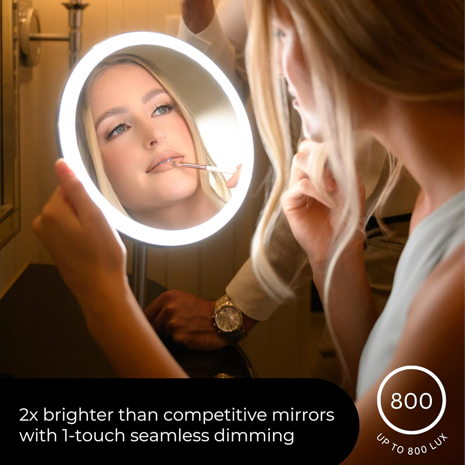 Ilios Lighting Cordless Bright LED Makeup Mirror with Lights and 5X Magnified Mirror with Long-Lasting Rechargeable Battery Perfect for Vanity (5X)