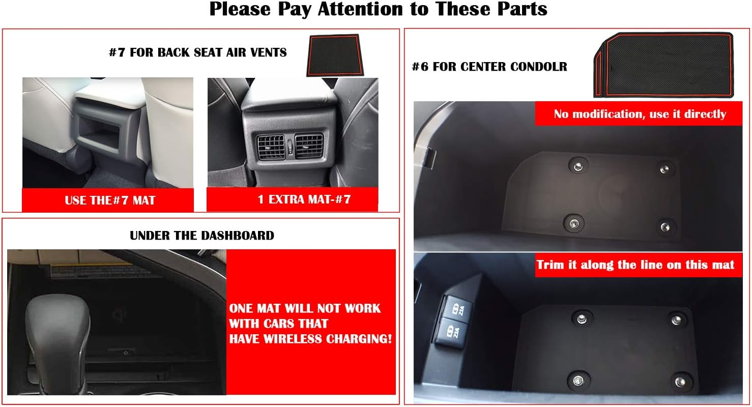 Auovo anti Dust Mats for Toyota Camry Accessories 2018 2019 2020 2021 2022 2023 Custom Fit Door Pocket Liners Cup Holder Pads Console Mats(16Pcs/Set) (Red) image number 4