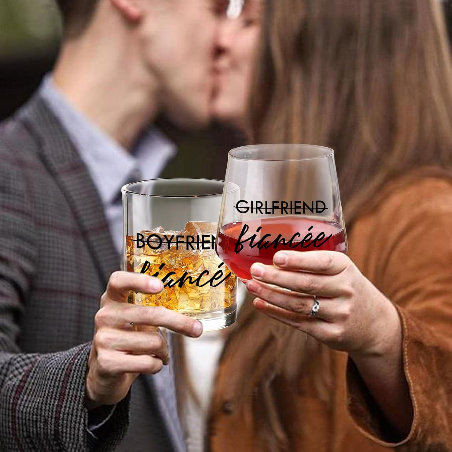 Engagement Gifts for Couples Her and Him Gifts for Newly Engaged Couples Fiancee Fiance Gifts Whiskey Wine Glasses Bride to Be Fiance Gifts for Women Engagement Party Decorations image number 4