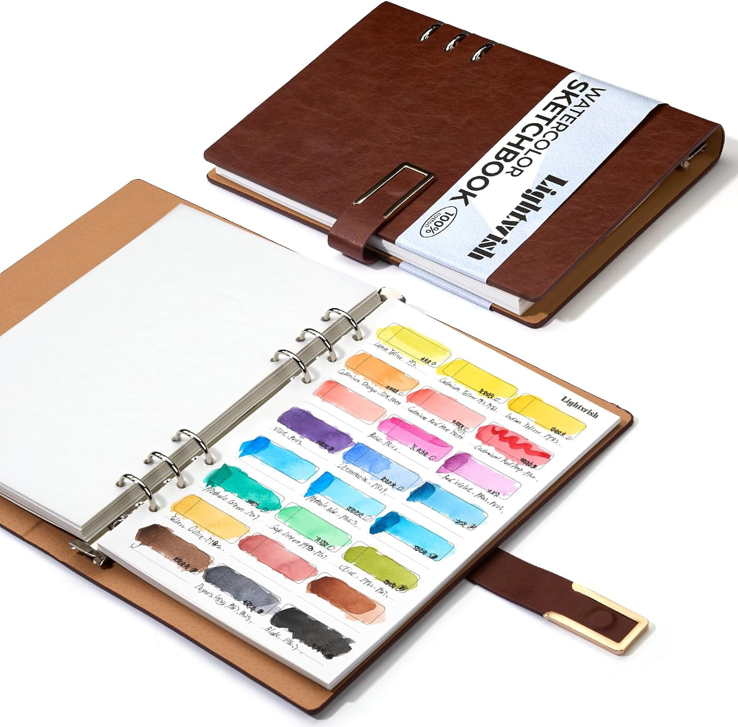 LIGHTWISH Watercolor Swatch Book - 20 Detachable 100% Cotton Sheets 24 Spaces,5.5 * 7.8 In,300Gsm/140Lb Hot Press for Watercolor, Gouache, Oil Pastels - Spiral-Bound Color Testing Journal image number 4