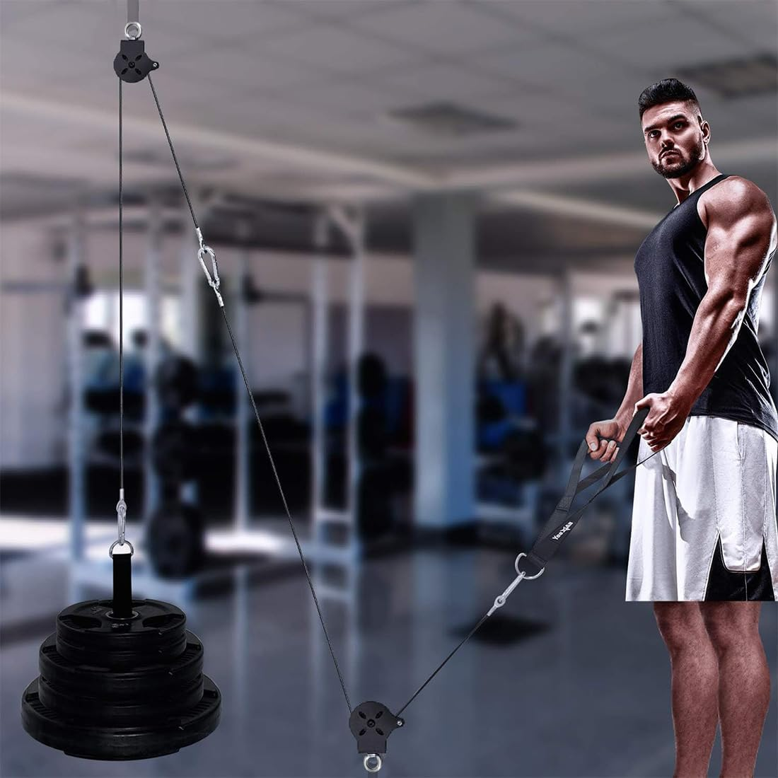 Yes4All Weight Plate Loading Pin 1 Inch and 2 Inch, Fitness LAT Cable Pulley System Gym, Heavy Duty Gym Equipment for Home with Tricep Rope Cable Attachment - Black image number 6