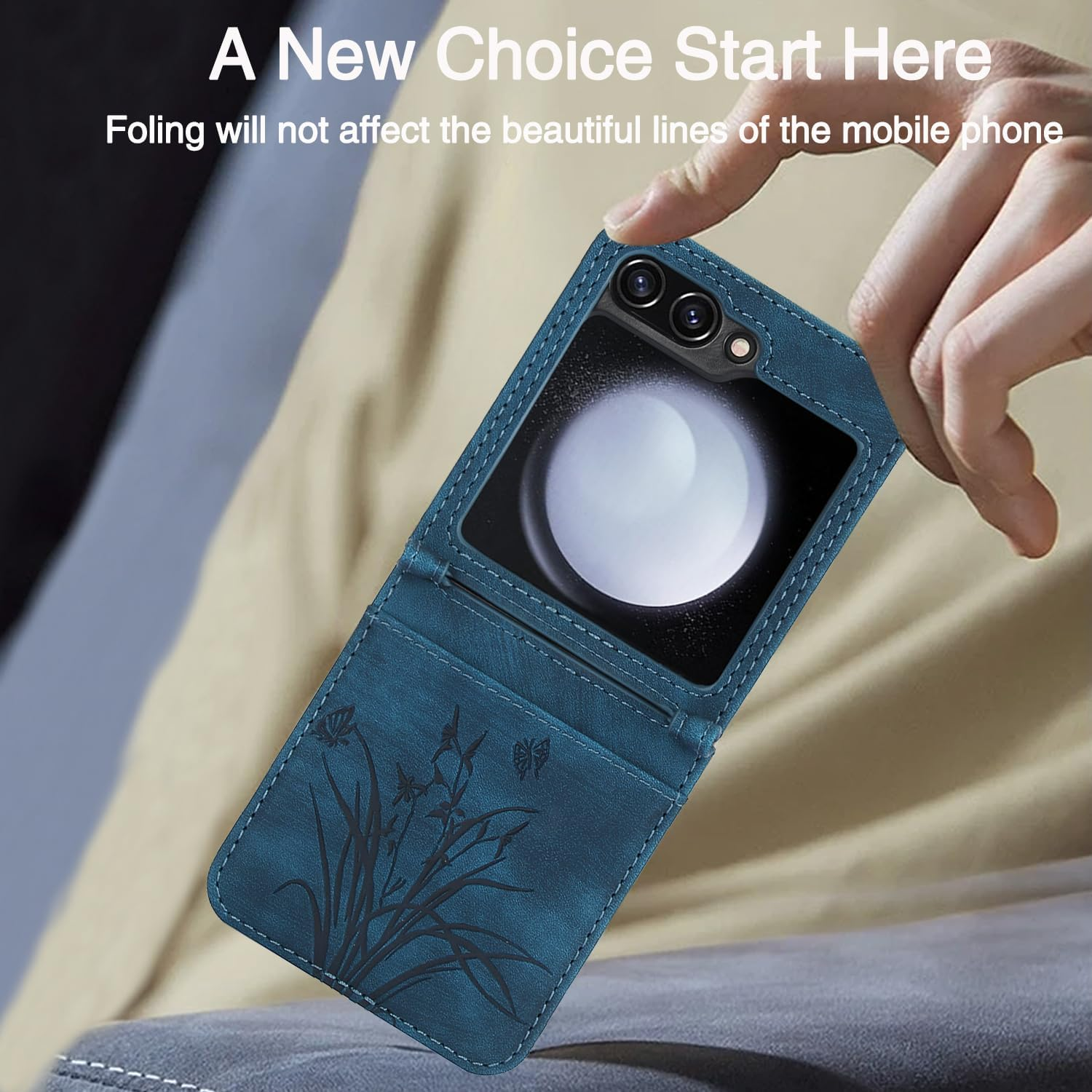 KQXG Case for Samsung Galaxy Z Flip 7 Fe/Samsung Galaxy Z Flip 6 - Shockproof Protective Case, Mobile Phone Case Made of Synthetic Leather, PC Inner - Blue image number 5