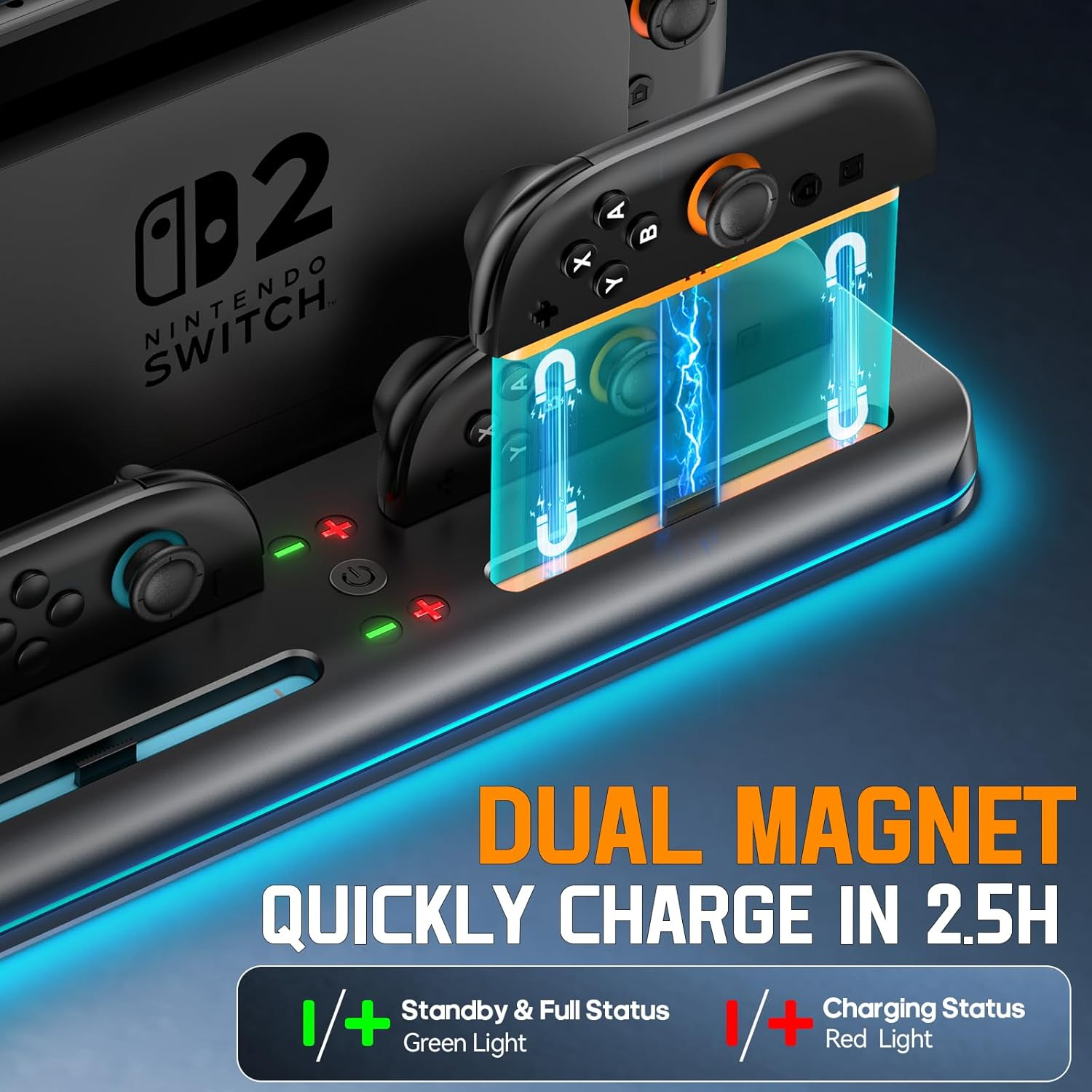 Tokluck Switch 2 Charging Dock Station for NS2 Joycon (2025), Switch 2 Controller Charger Dock for Joycon 2 with RGB, Joy Con 2 Fast Charger Accessories Kit with Charge Cable for Gamer image number 6