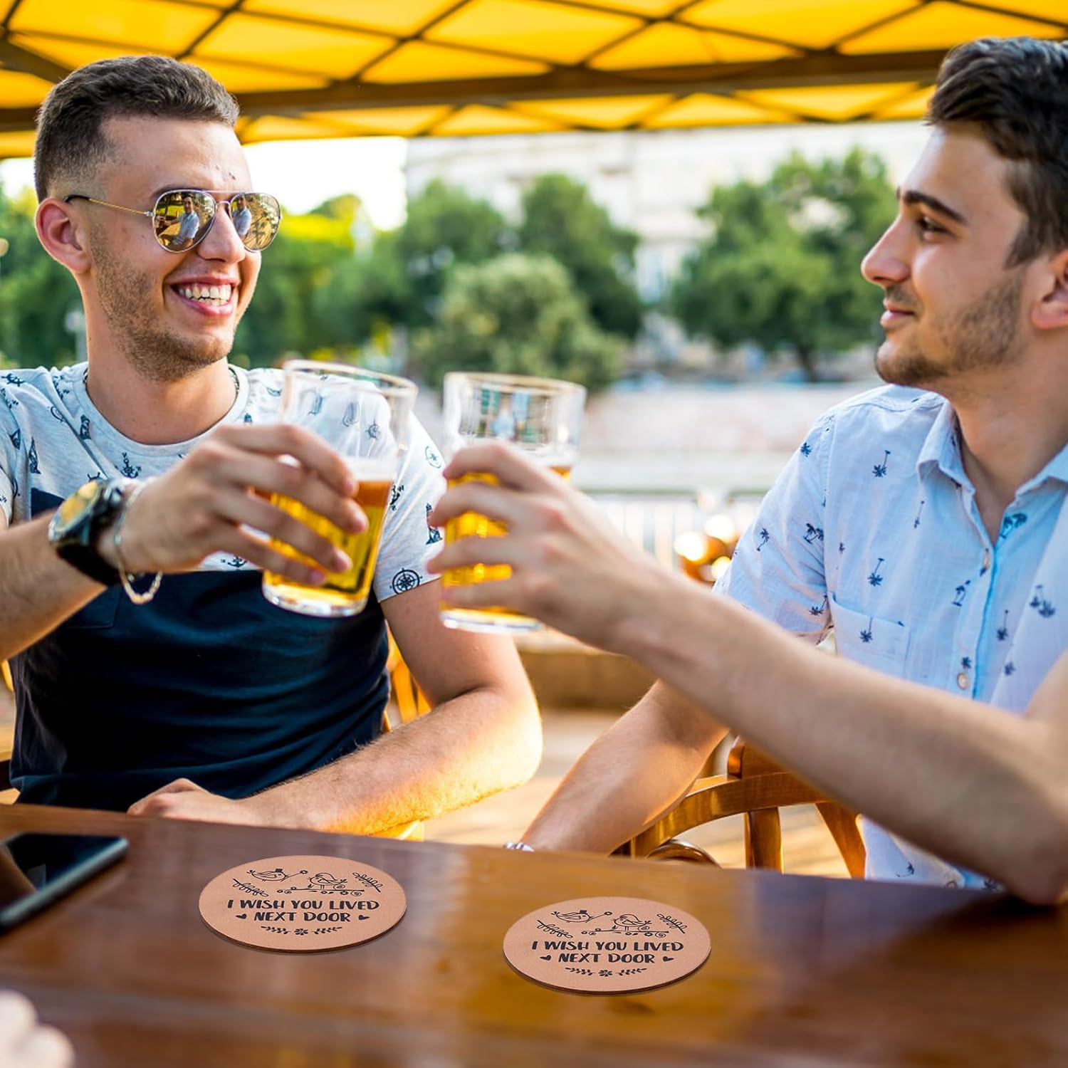 4Pcs Wooden Coasters, 10Cm round Coasters I Wish You Lived Next Door Gifts for Kinds of Cups Coffee Table Bar Home Office image number 1