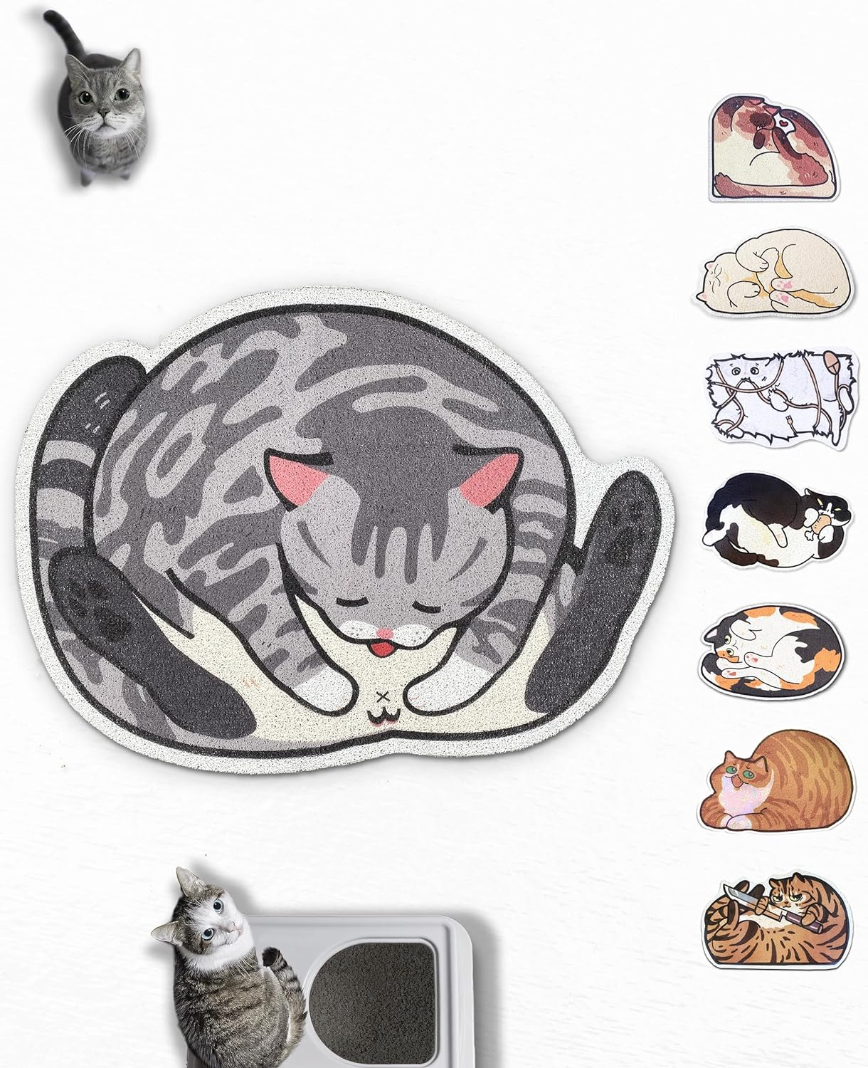 Lukamoo&reg; Cute Cat Litter Mat (32&rsquo;&rsquo;X24&rsquo;&rsquo;), Extra-Large/Xl, for Kitty Litter & Cute Cat Litter Box, Cat Accessories for Indoor Cats, Litter Trapping Mat (Grey Tabby, Semi-Circular) image number 1