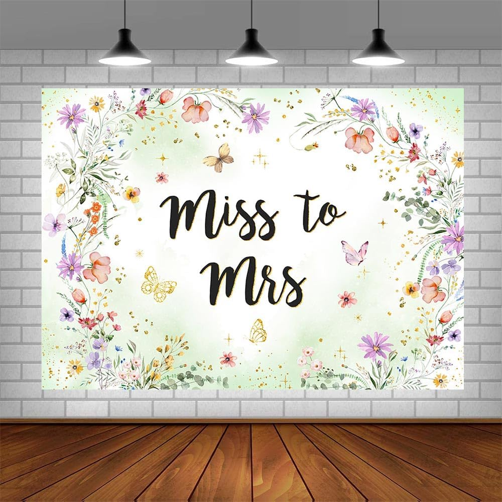AIBIIN 7X5Ft Miss to Mrs Background Wildflower Bridal Shower Backdrop Bride to Be Engagement Party Cake Table Decoration Banner Wedding Photo Booth Props image number 1