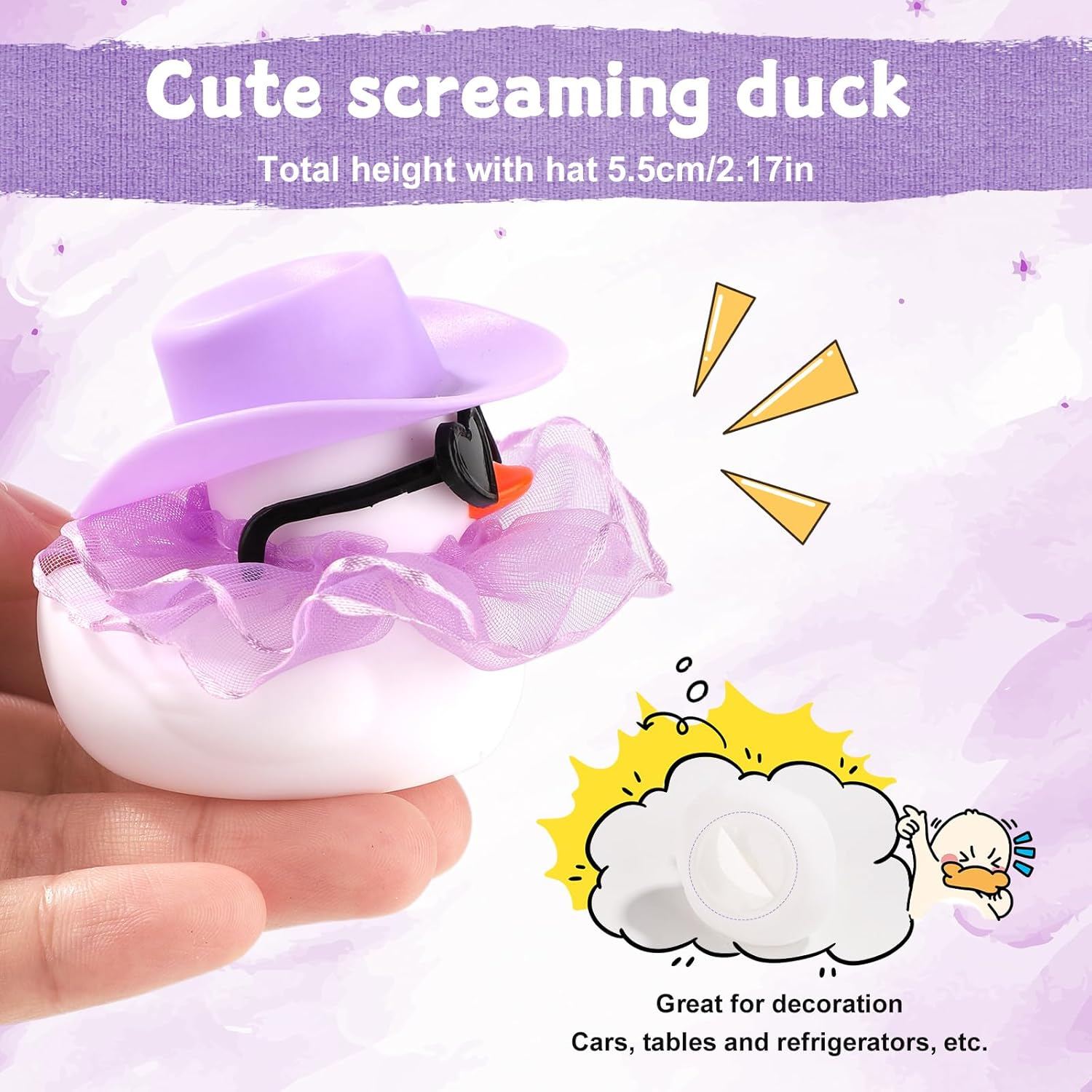 XIHIRCD Car Ducks for Dashboard, Cute Car Rubber Duck Ornament Purple Duck Decoration Accessories with Glasses Hat Skirt for Car Table Refrigerator Decoration image number 1