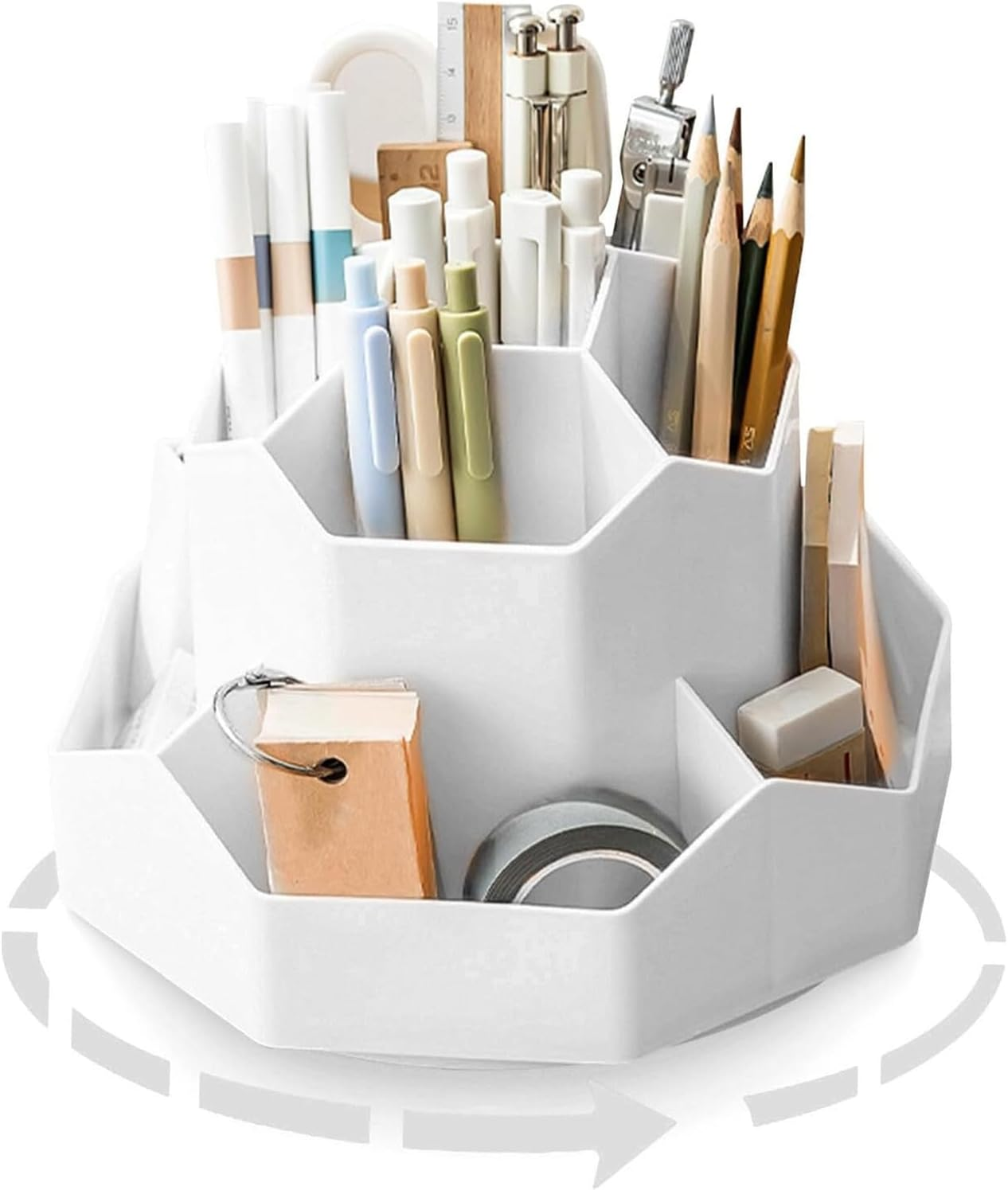 JCZD Rotating Pen Holder, Stationary Organiser, Pen Holder for Desk 9 Compartments, Upgraded Large Capacity 360&deg;Rotatable, Can Accommodate Pencils, Colored Pens, Various Stationery (Grey) image number 1