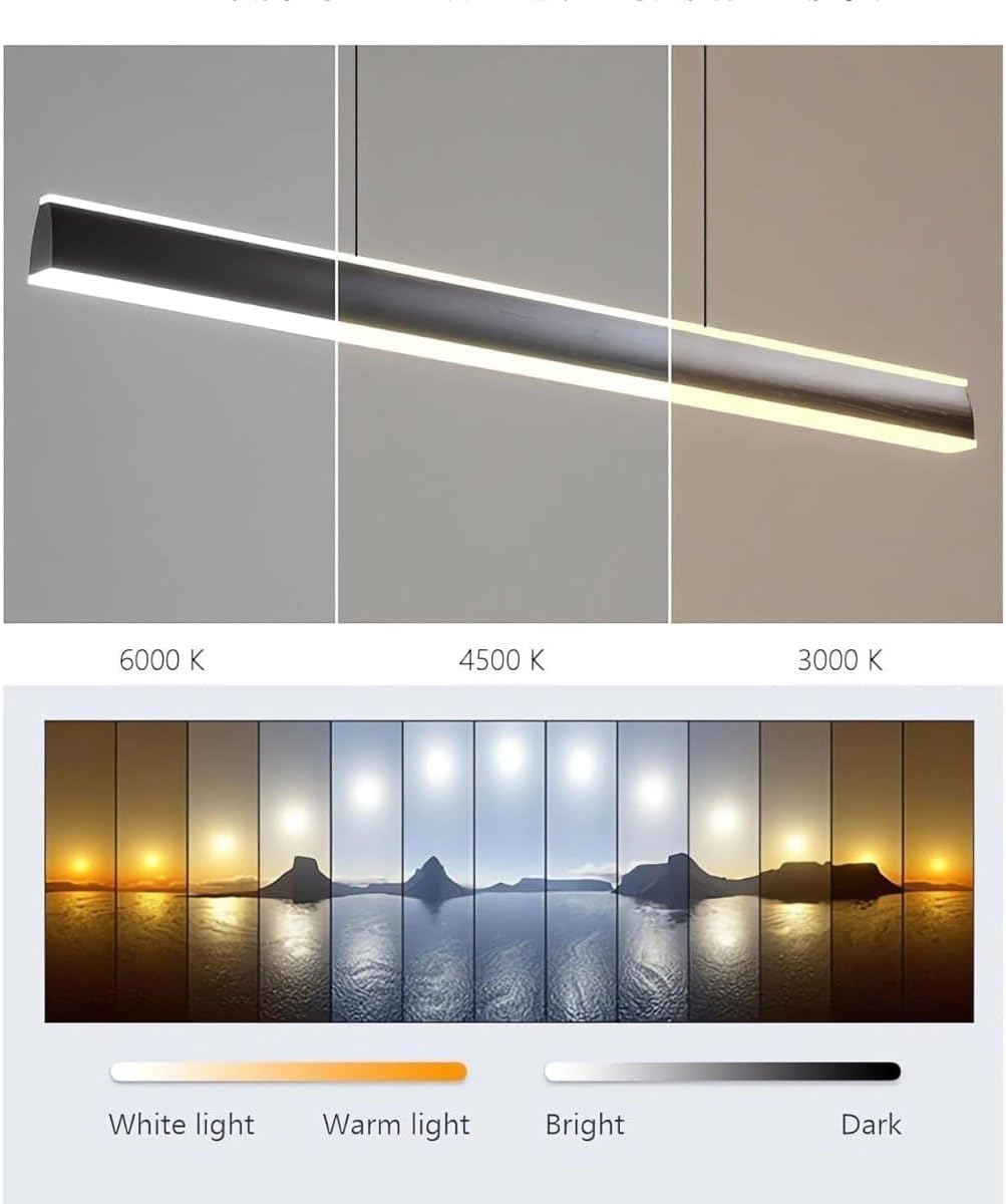 BAMDECOR Modern LED Pendant Light, 120Cm Trapezoid Bar, Adjustable Height, Dimmable 3000K-6000K, Black image number 4