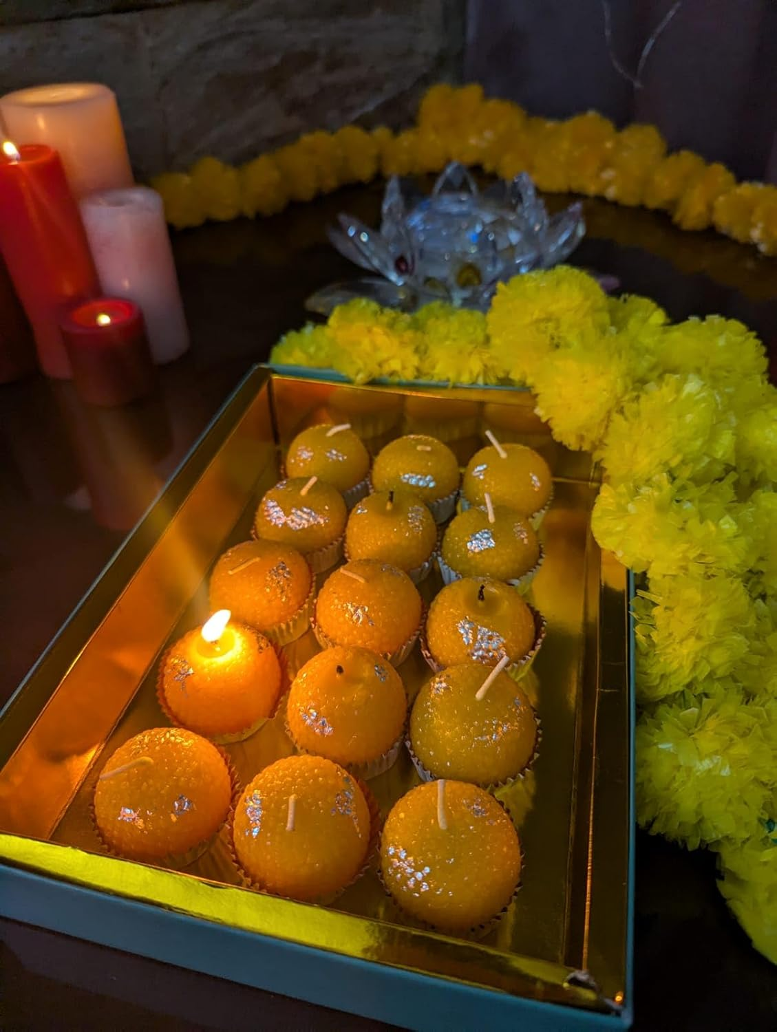 Decorative Laddoo Candles, Traditional Indian Style, Yellow, Set of 4 image number 5