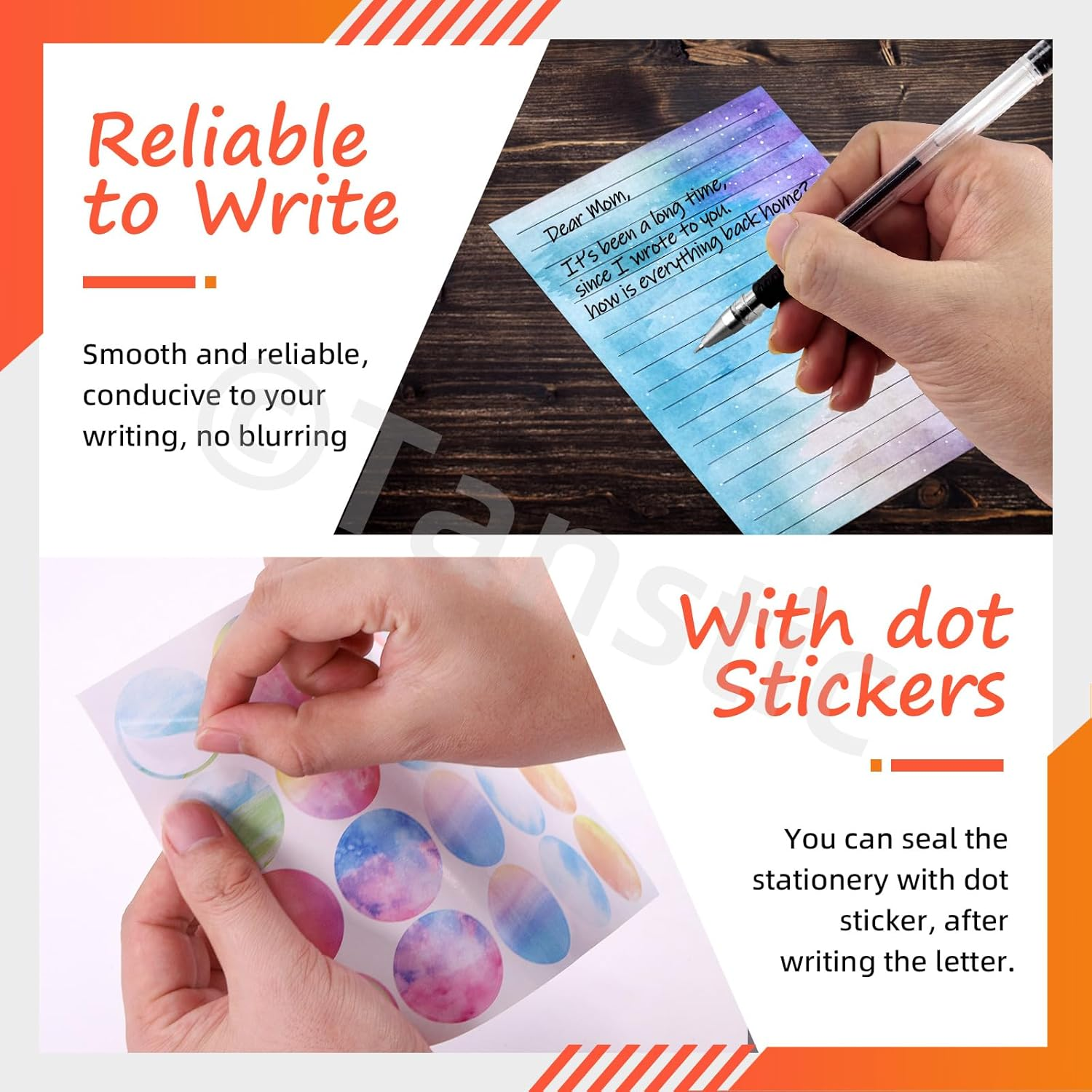 Tanstic 200Pcs(50 Sets) 5.5 X 8.25 Inch Stationery Paper Set Watercolor Stationary Paper and Envelopes Mini Stationery Paper with round Dot Sticker for Invitations, Letters image number 2