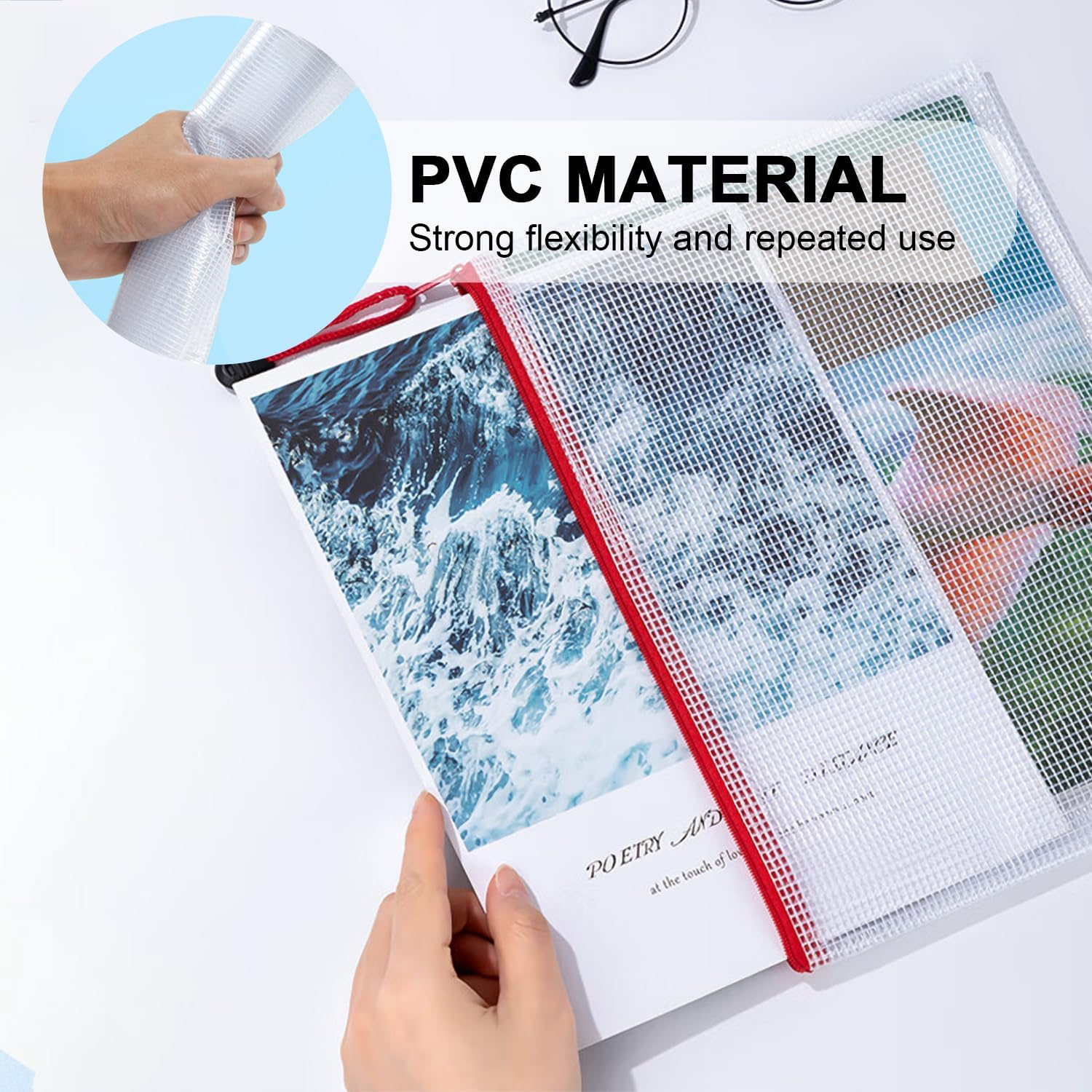 30 Pack Mesh Zipper Pouch, Waterproof Document Bag, Zip File Folders, A3|A4|A5 Size, 5 Colors image number 5